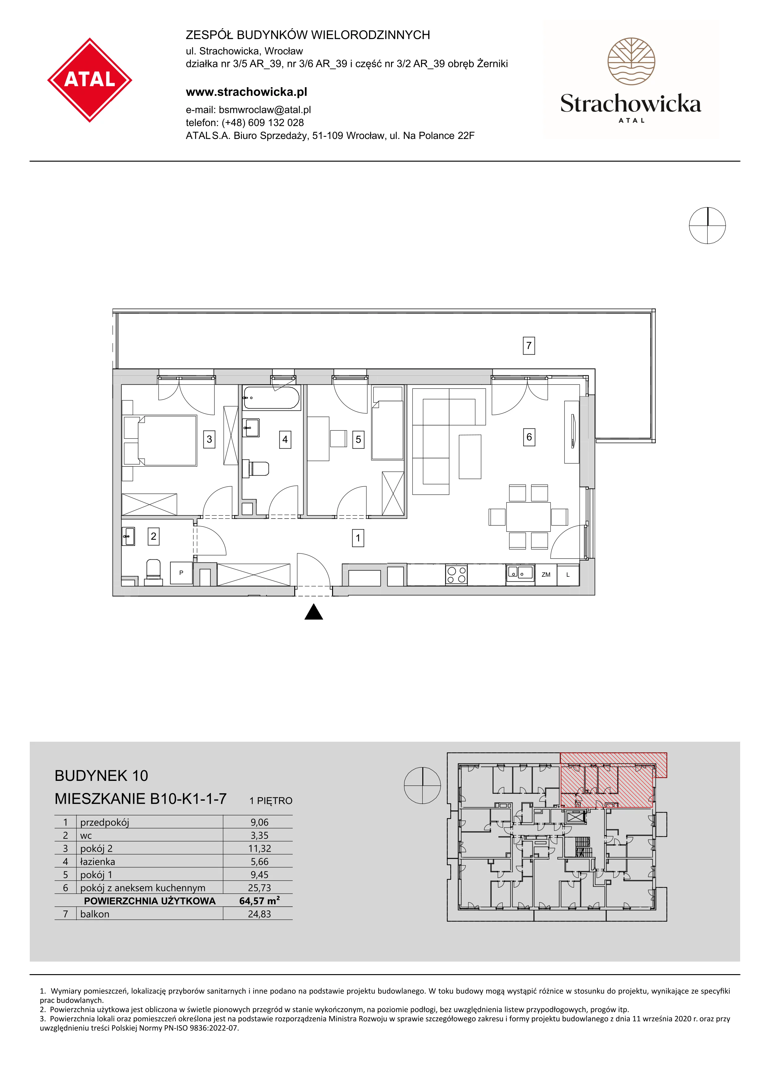 Mieszkanie 64,57 m², piętro 1, oferta nr B10-K1-1-7, ATAL Strachowicka, Wrocław, Żerniki, Fabryczna, ul. Strachowicka