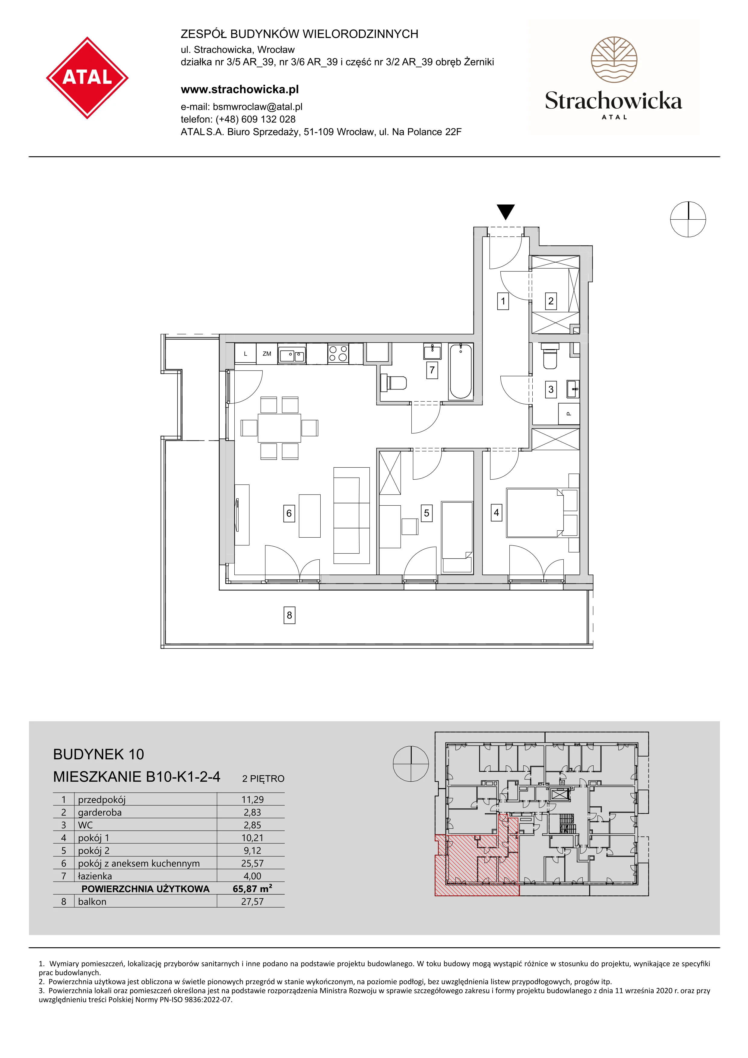 Mieszkanie 65,87 m², piętro 2, oferta nr B10-K1-2-4, ATAL Strachowicka, Wrocław, Żerniki, Fabryczna, ul. Strachowicka