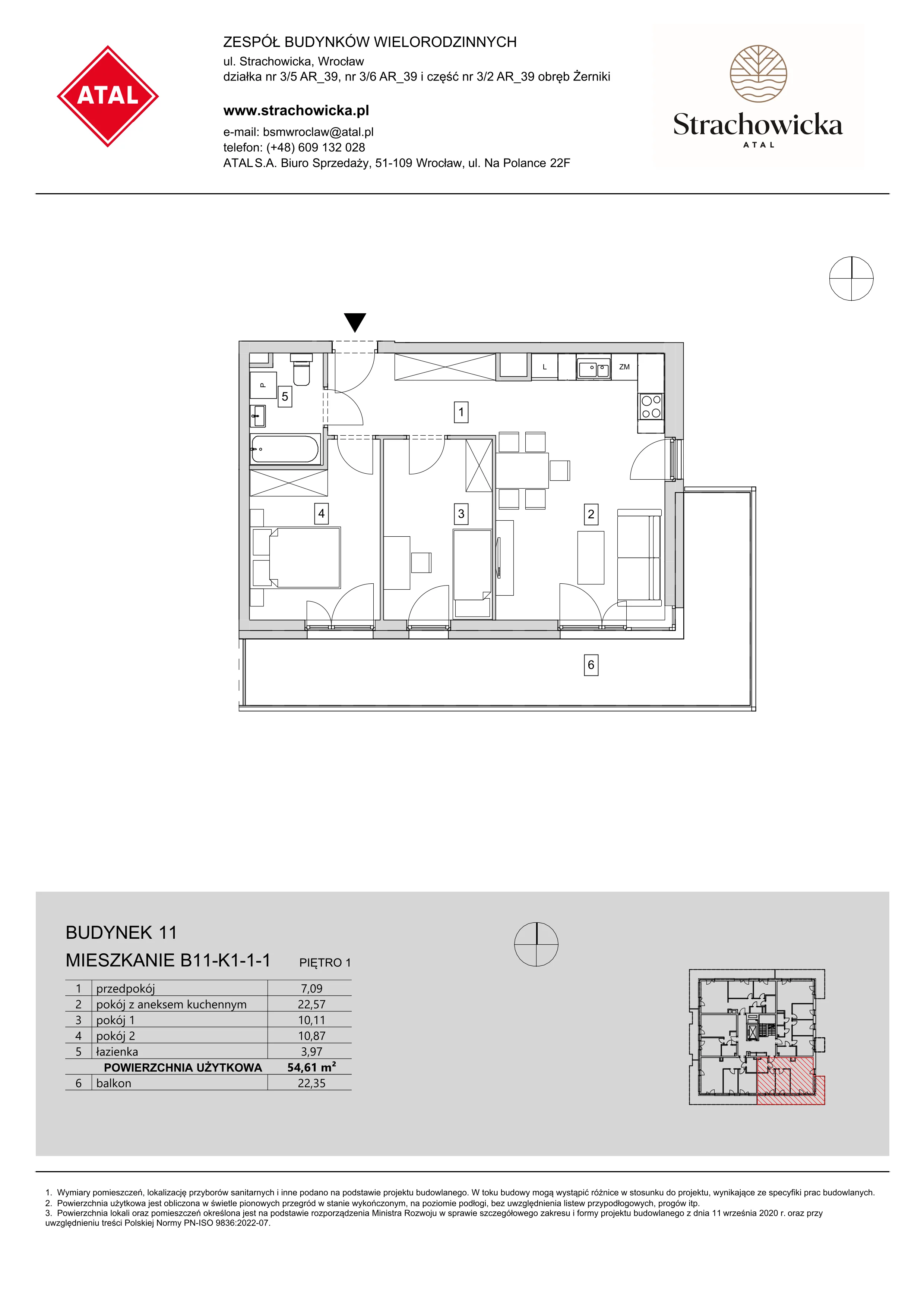 Mieszkanie 54,61 m², piętro 1, oferta nr B11-K1-1-1, ATAL Strachowicka, Wrocław, Żerniki, Fabryczna, ul. Strachowicka