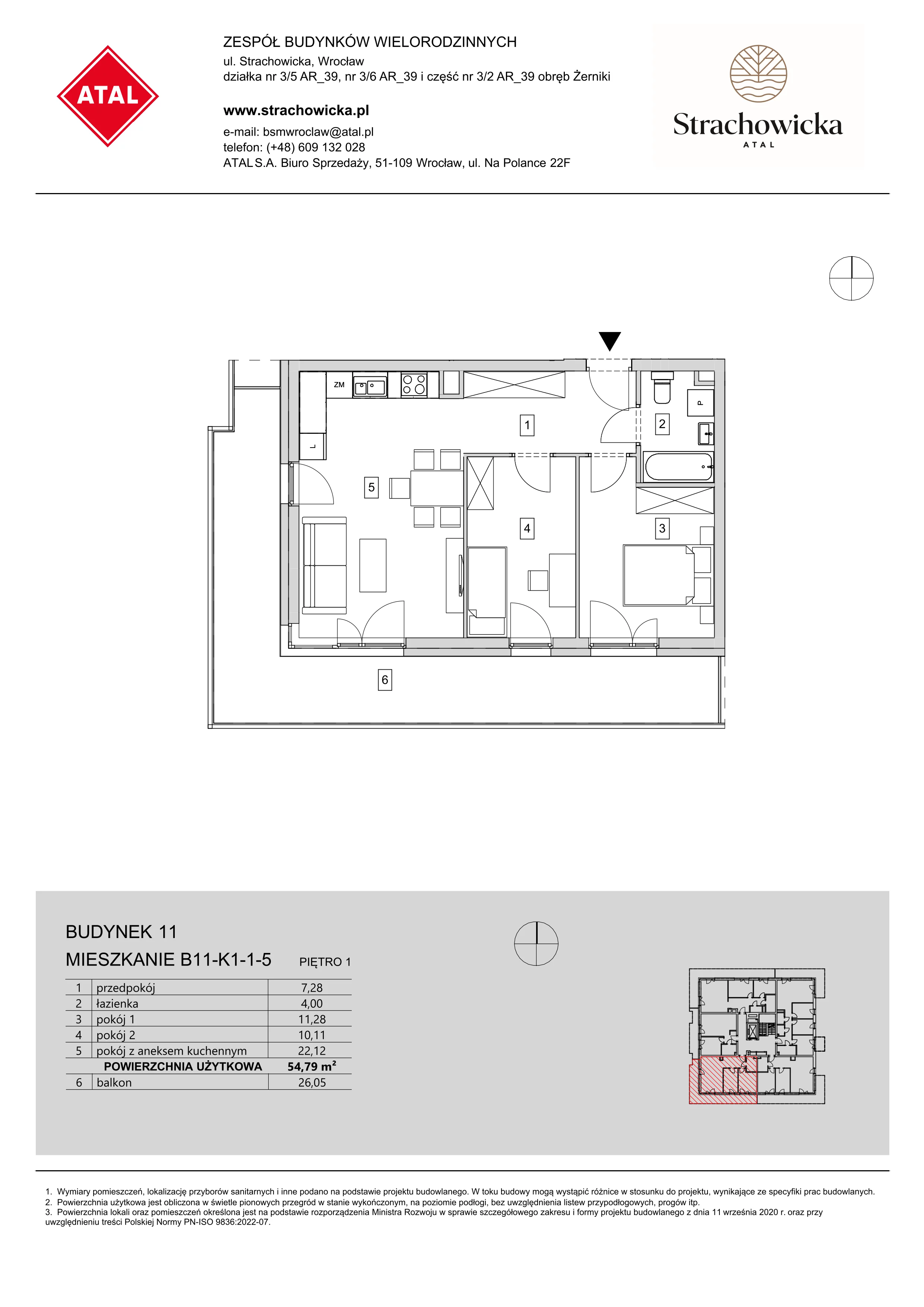 Mieszkanie 54,79 m², piętro 1, oferta nr B11-K1-1-5, ATAL Strachowicka, Wrocław, Żerniki, Fabryczna, ul. Strachowicka