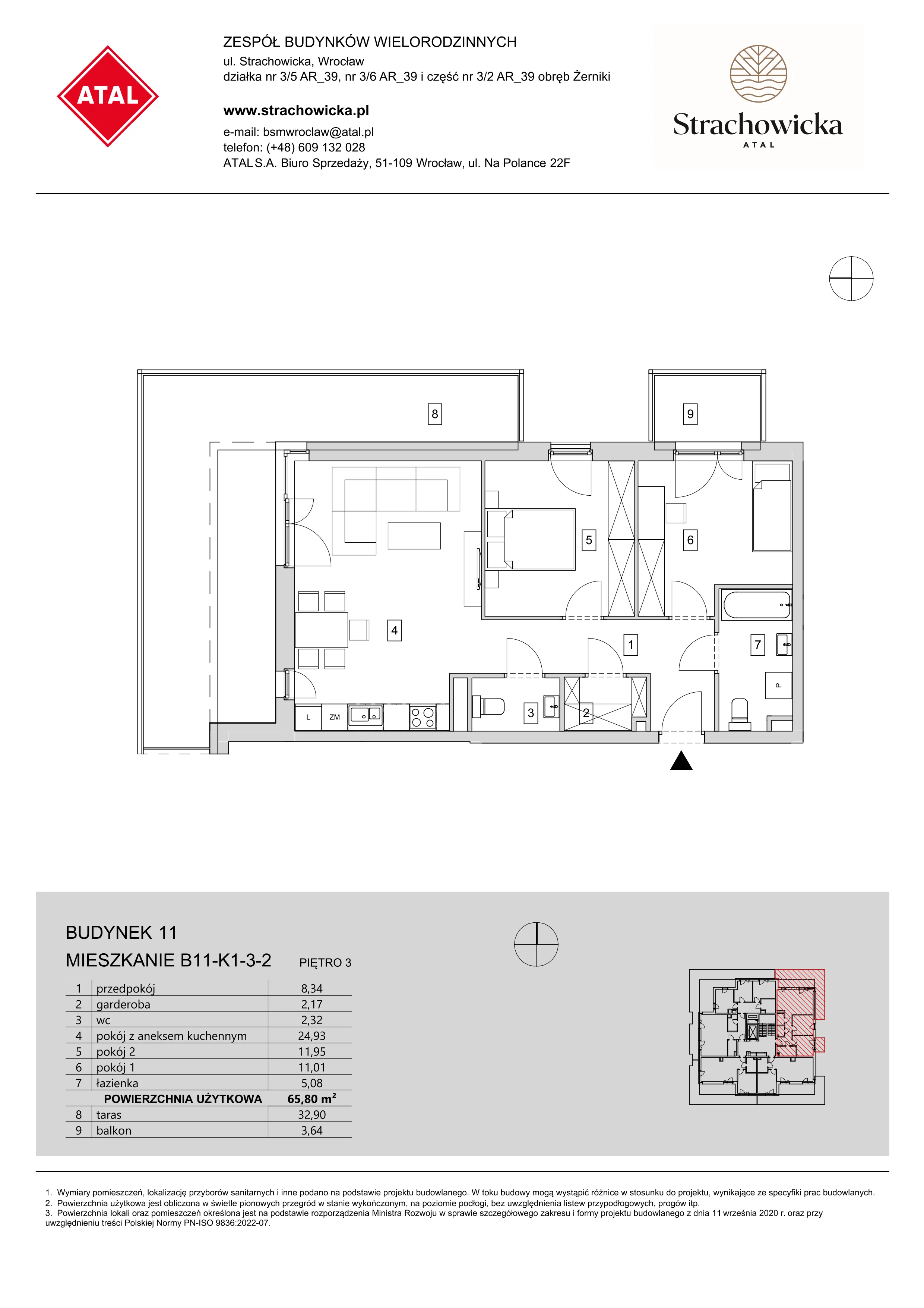 Mieszkanie 65,80 m², piętro 3, oferta nr B11-K1-3-2, ATAL Strachowicka, Wrocław, Żerniki, Fabryczna, ul. Strachowicka