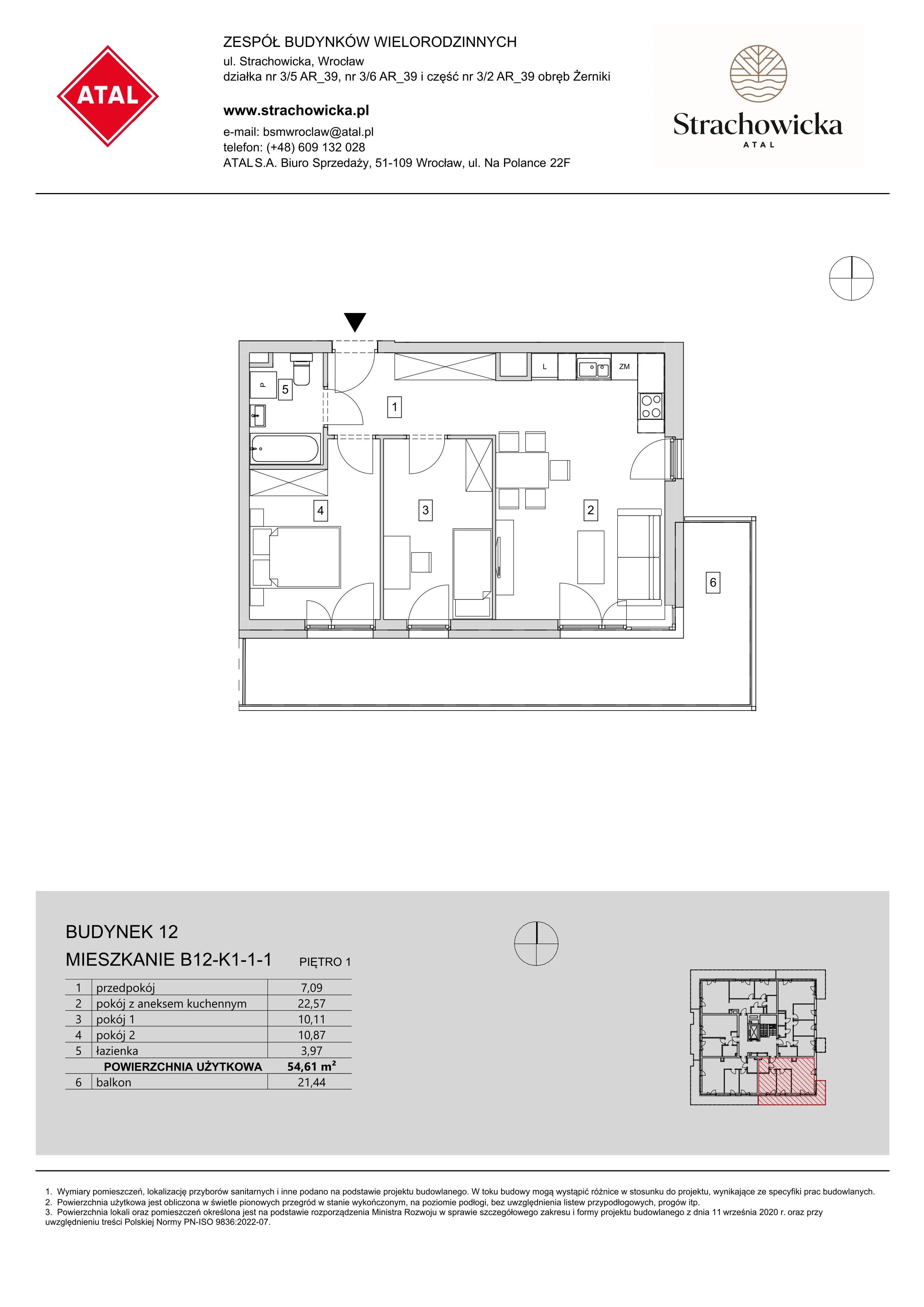 Mieszkanie 54,61 m², piętro 1, oferta nr B12-K1-1-1, ATAL Strachowicka, Wrocław, Żerniki, Fabryczna, ul. Strachowicka