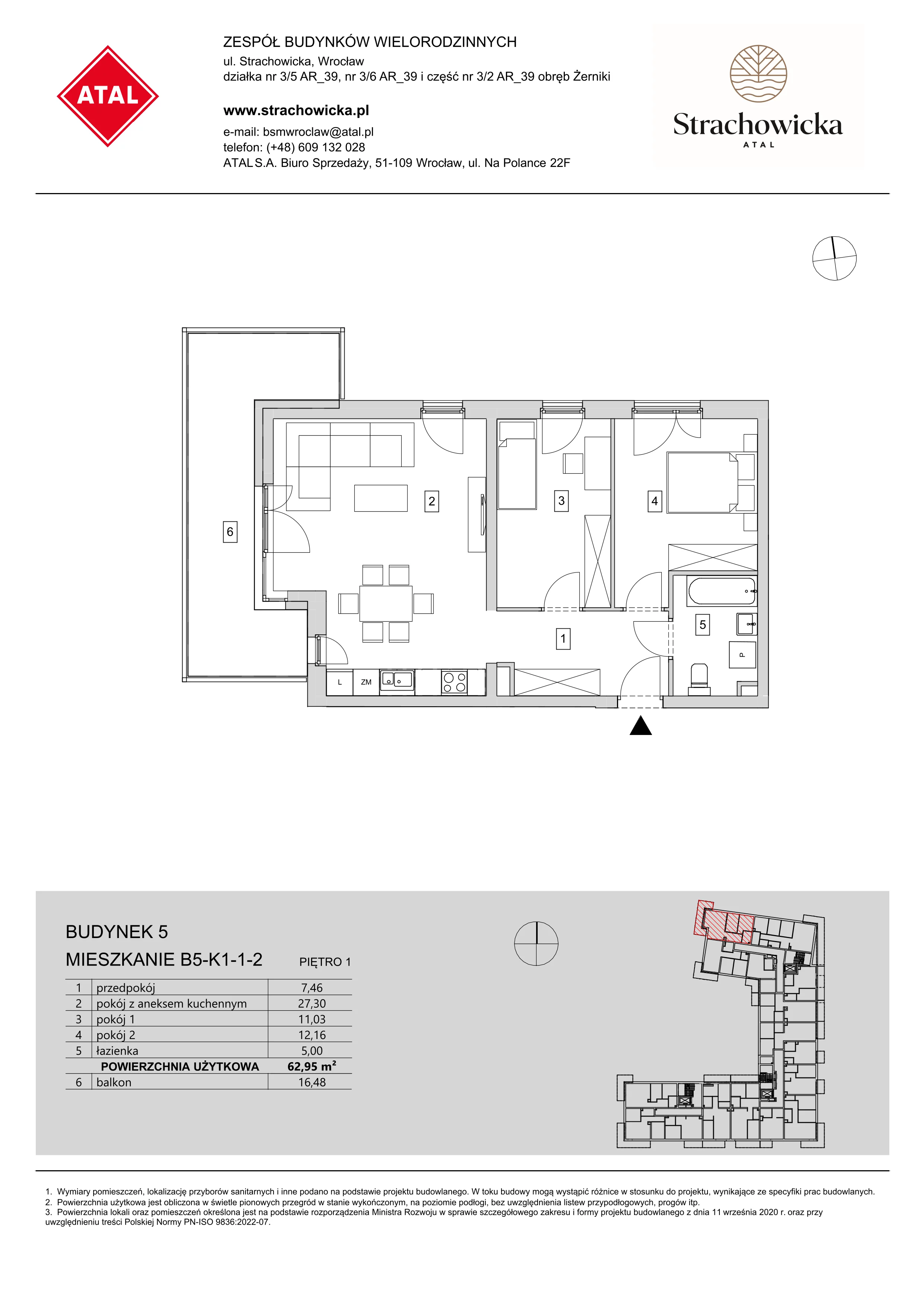 Mieszkanie 62,95 m², piętro 1, oferta nr B5-K1-1-2, ATAL Strachowicka, Wrocław, Żerniki, Fabryczna, ul. Strachowicka