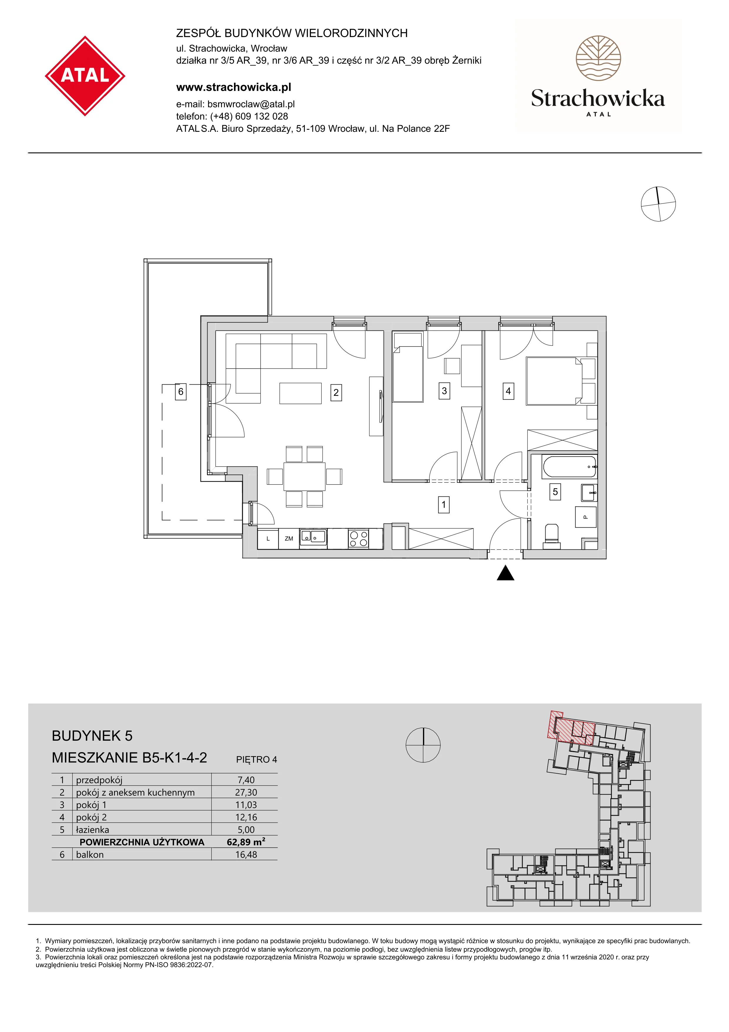 Mieszkanie 62,89 m², piętro 4, oferta nr B5-K1-4-2, ATAL Strachowicka, Wrocław, Żerniki, Fabryczna, ul. Strachowicka