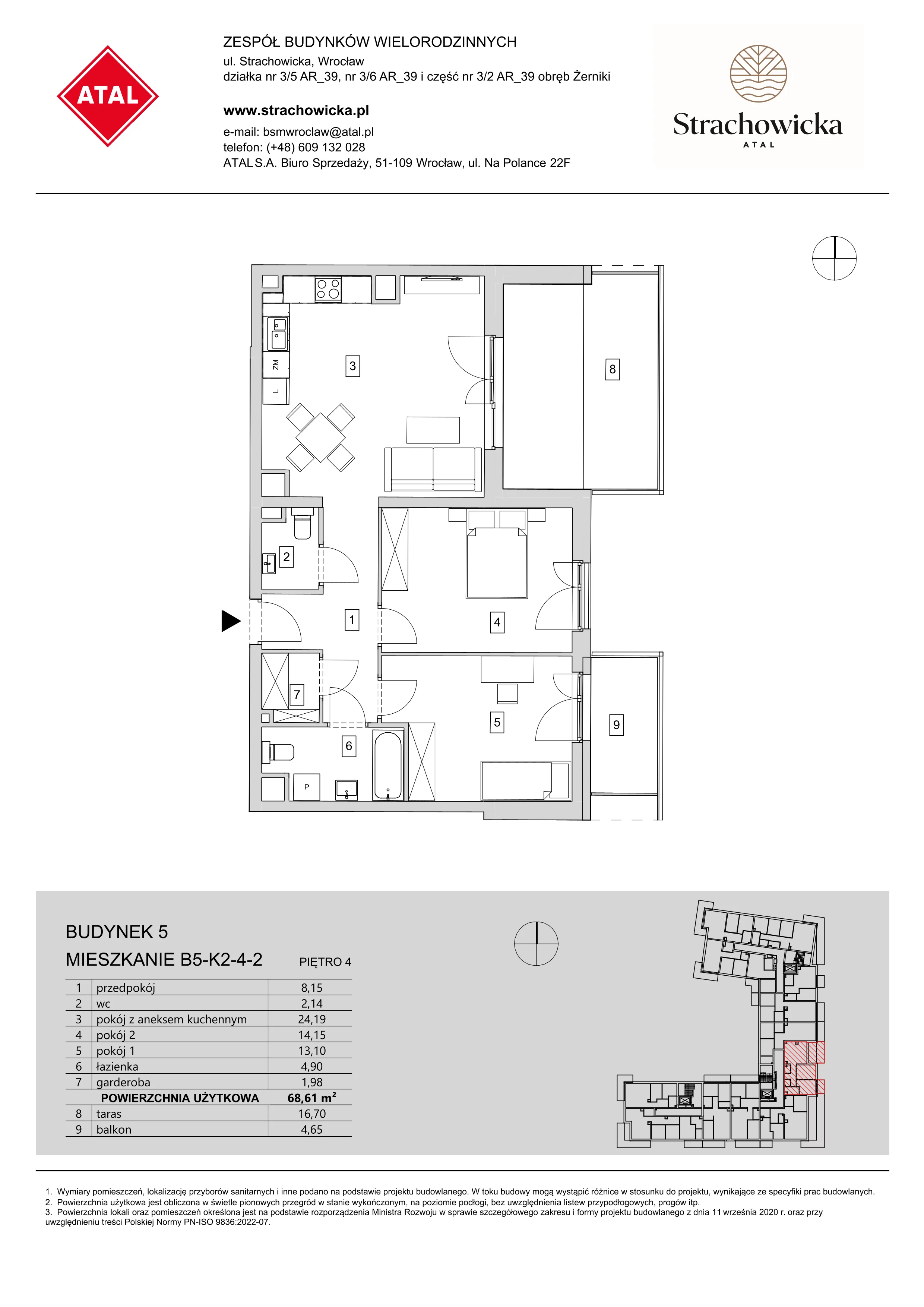 Mieszkanie 68,61 m², piętro 4, oferta nr B5-K2-4-2, ATAL Strachowicka, Wrocław, Żerniki, Fabryczna, ul. Strachowicka