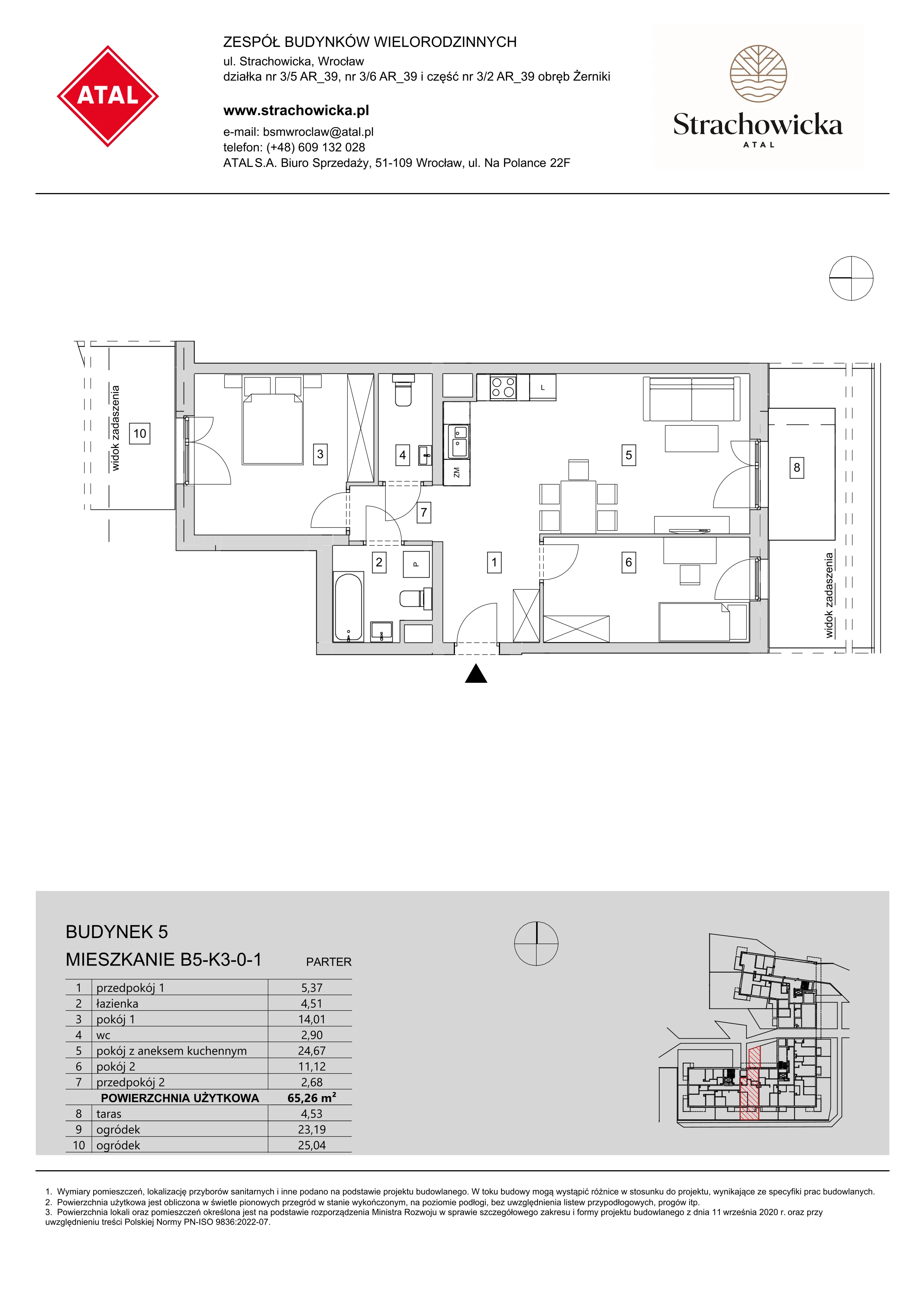 Mieszkanie 65,26 m², parter, oferta nr B5-K3-0-1, ATAL Strachowicka, Wrocław, Żerniki, Fabryczna, ul. Strachowicka