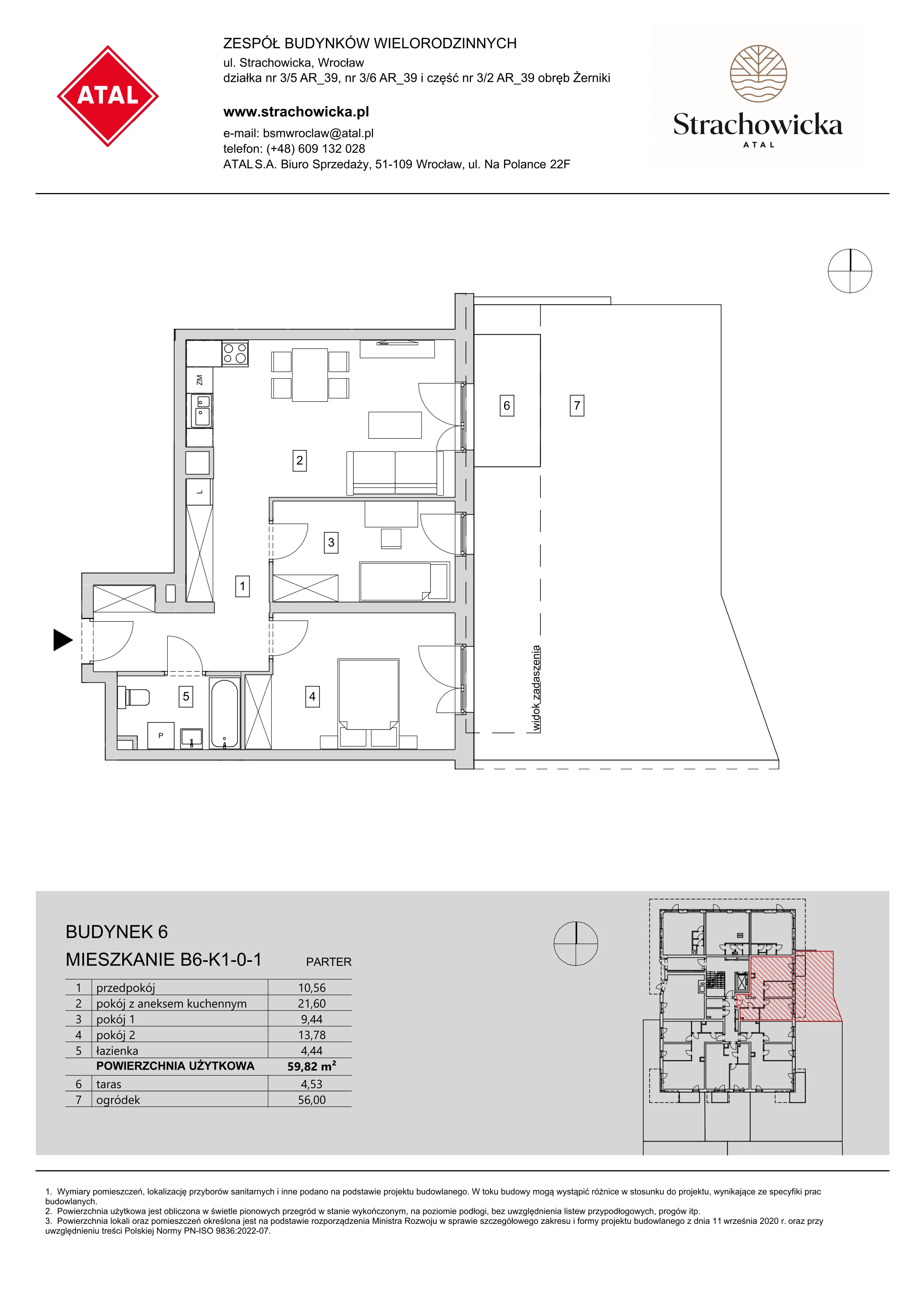 Mieszkanie 59,82 m², parter, oferta nr B6-K1-0-1, ATAL Strachowicka, Wrocław, Żerniki, Fabryczna, ul. Strachowicka