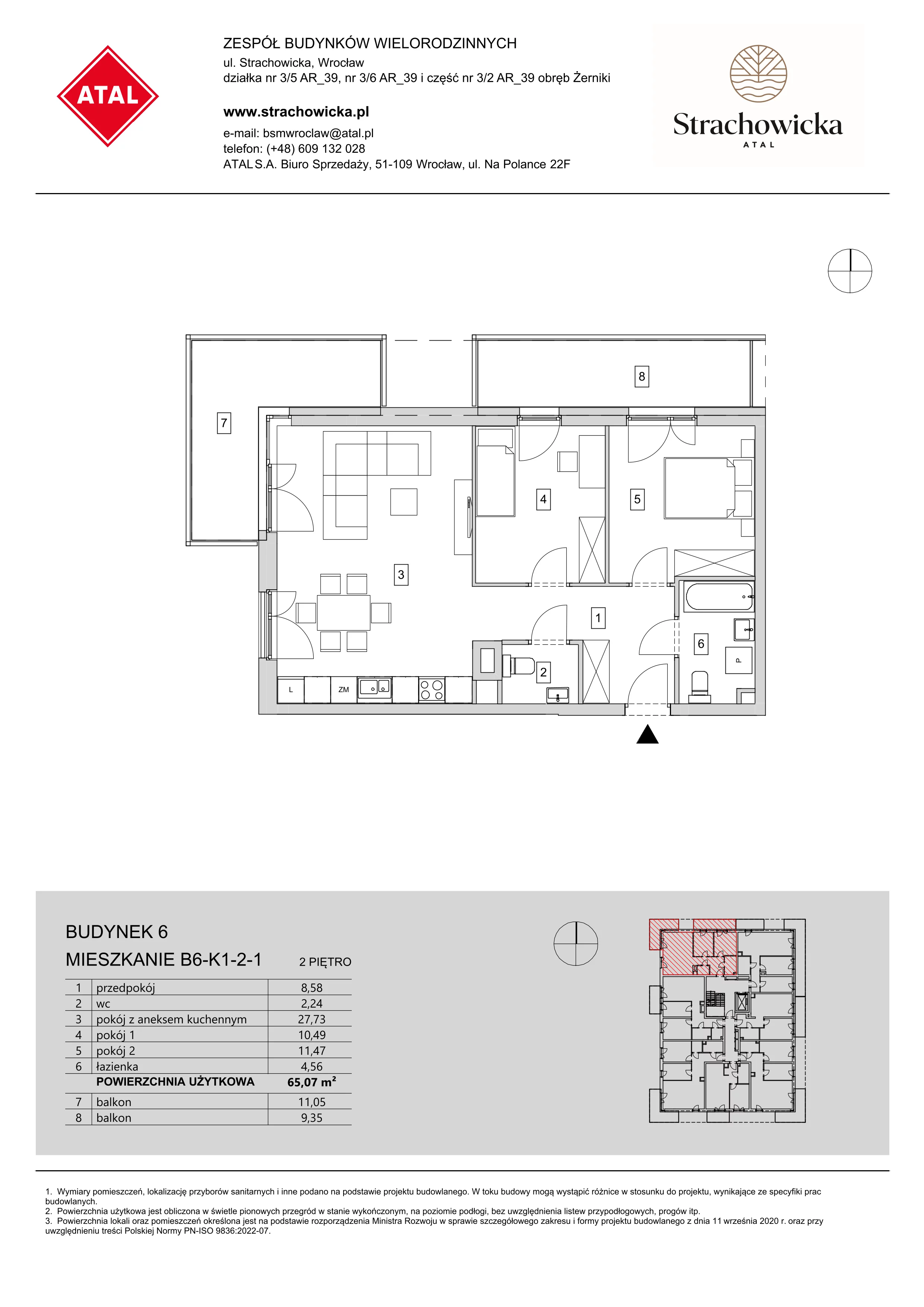 Mieszkanie 65,07 m², piętro 2, oferta nr B6-K1-2-1, ATAL Strachowicka, Wrocław, Żerniki, Fabryczna, ul. Strachowicka-idx