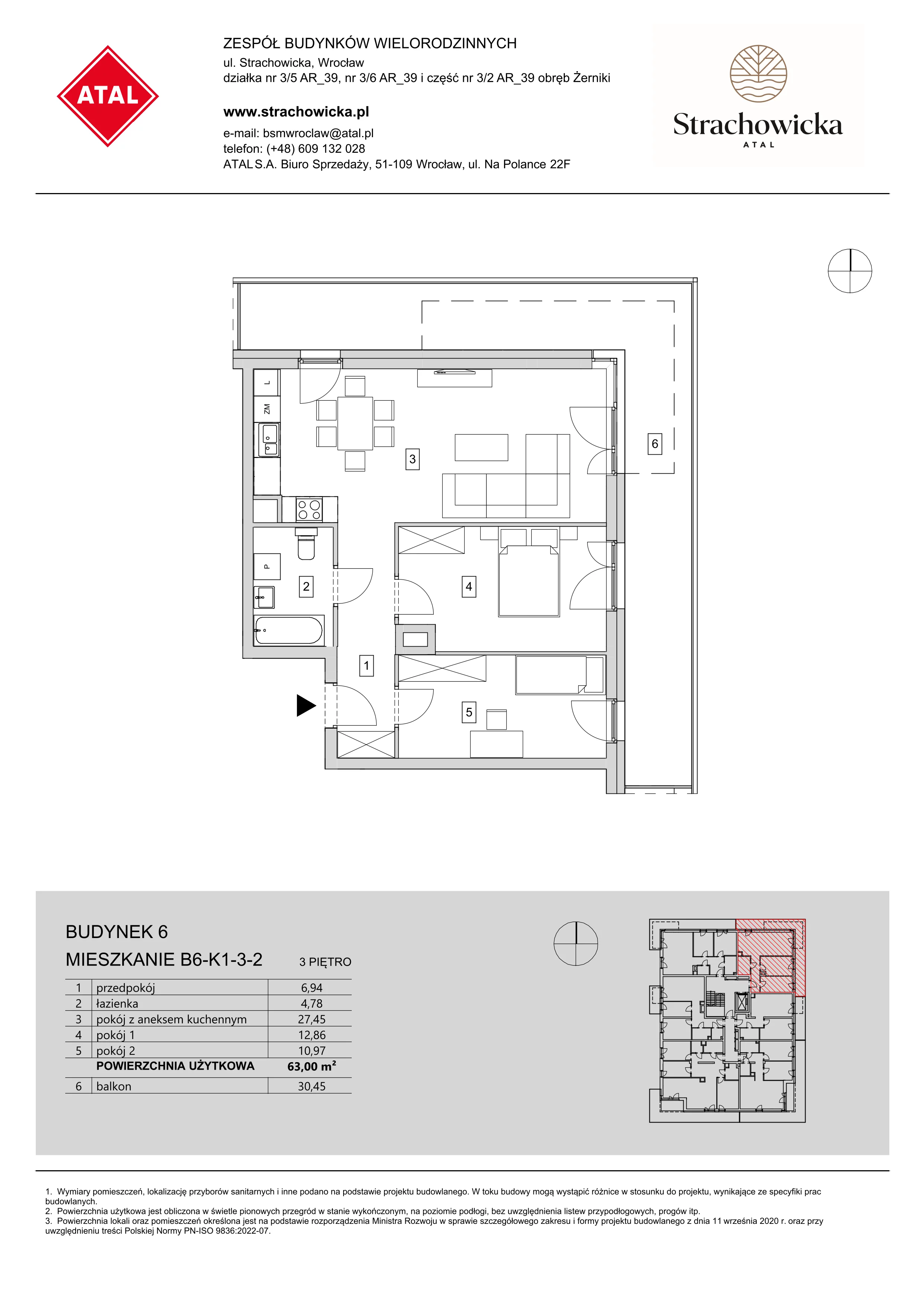 Mieszkanie 63,00 m², piętro 3, oferta nr B6-K1-3-2, ATAL Strachowicka, Wrocław, Żerniki, Fabryczna, ul. Strachowicka