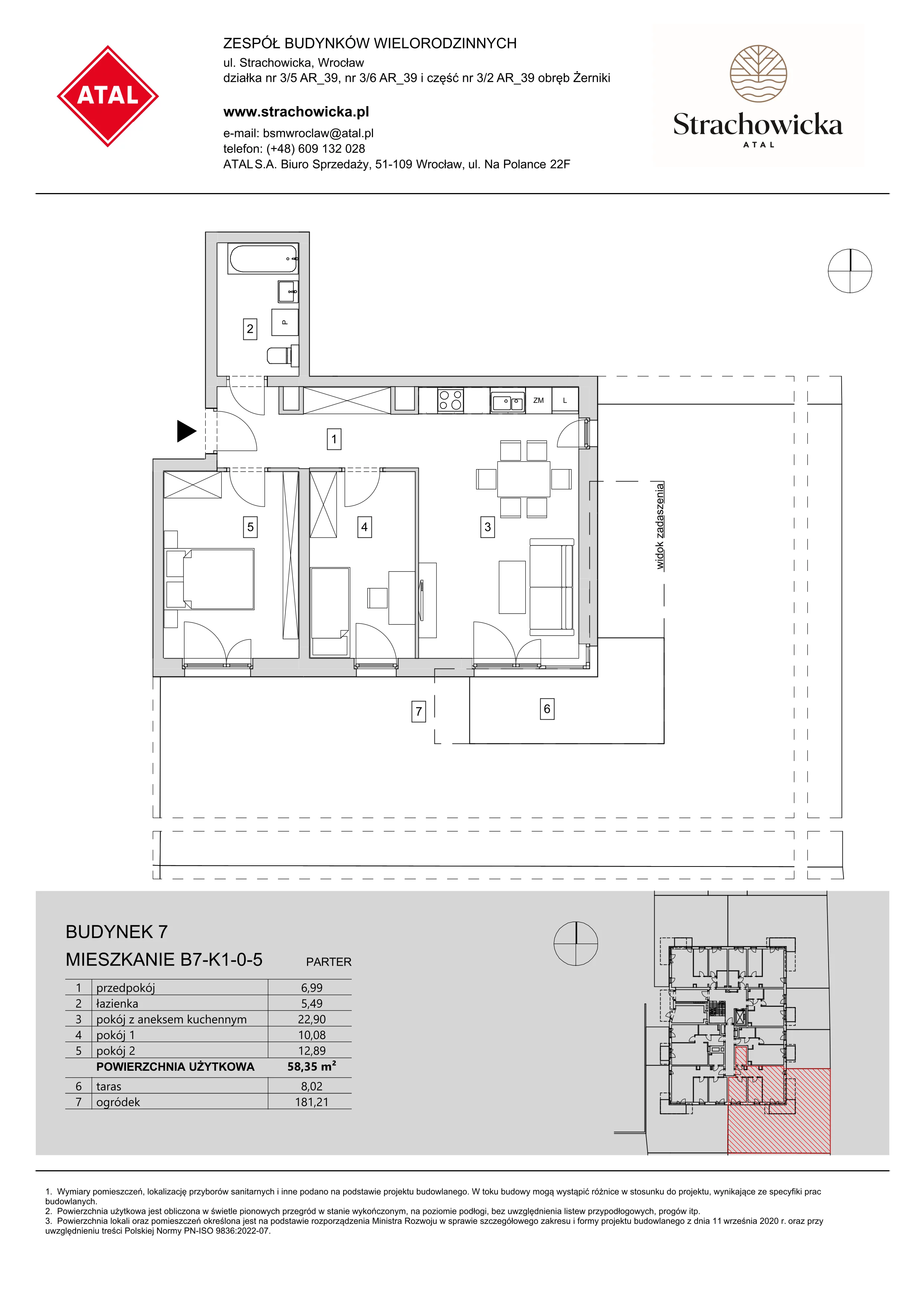 Mieszkanie 58,35 m², parter, oferta nr B7-K1-0-5, ATAL Strachowicka, Wrocław, Żerniki, Fabryczna, ul. Strachowicka