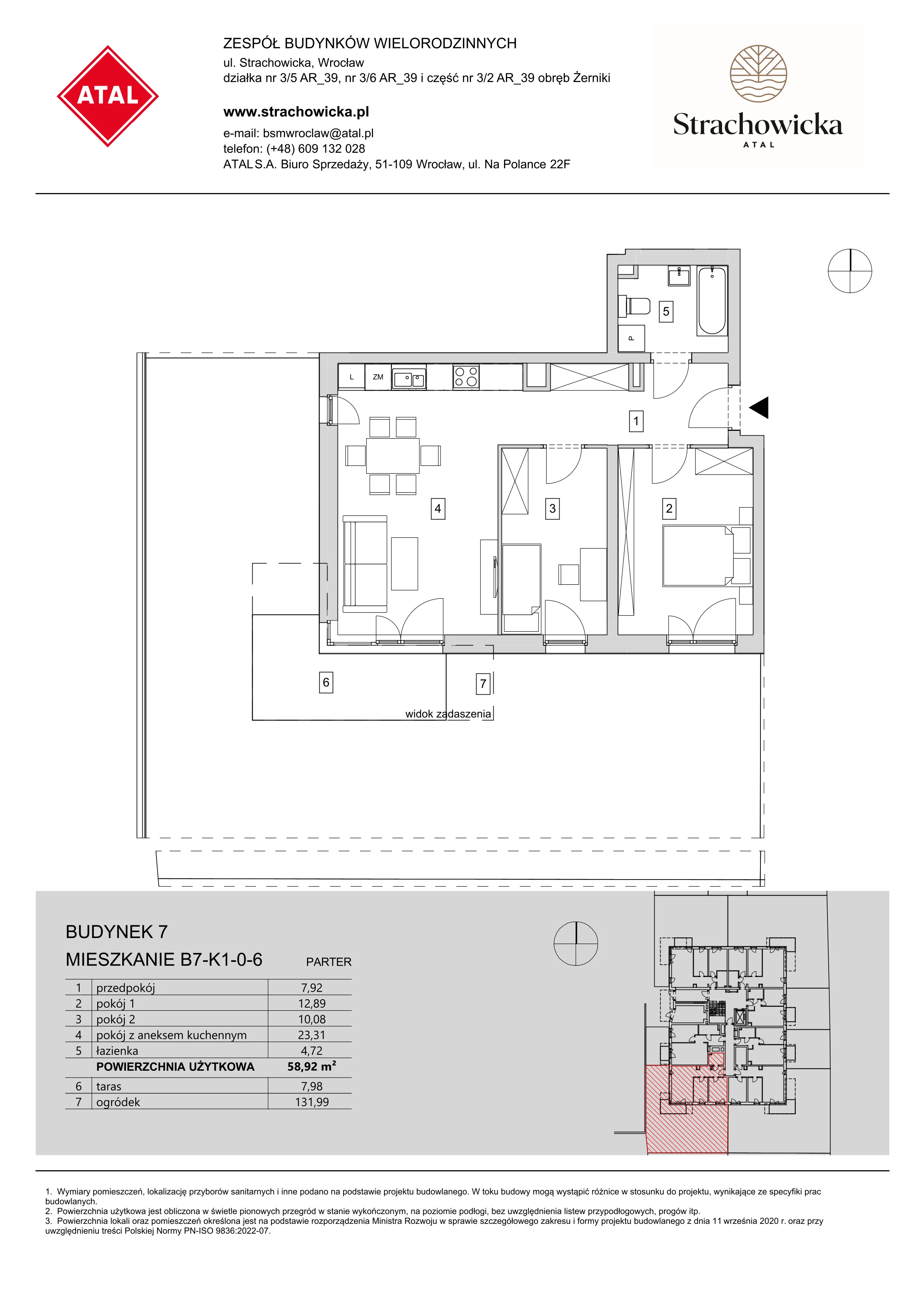 Mieszkanie 58,92 m², parter, oferta nr B7-K1-0-6, ATAL Strachowicka, Wrocław, Żerniki, Fabryczna, ul. Strachowicka