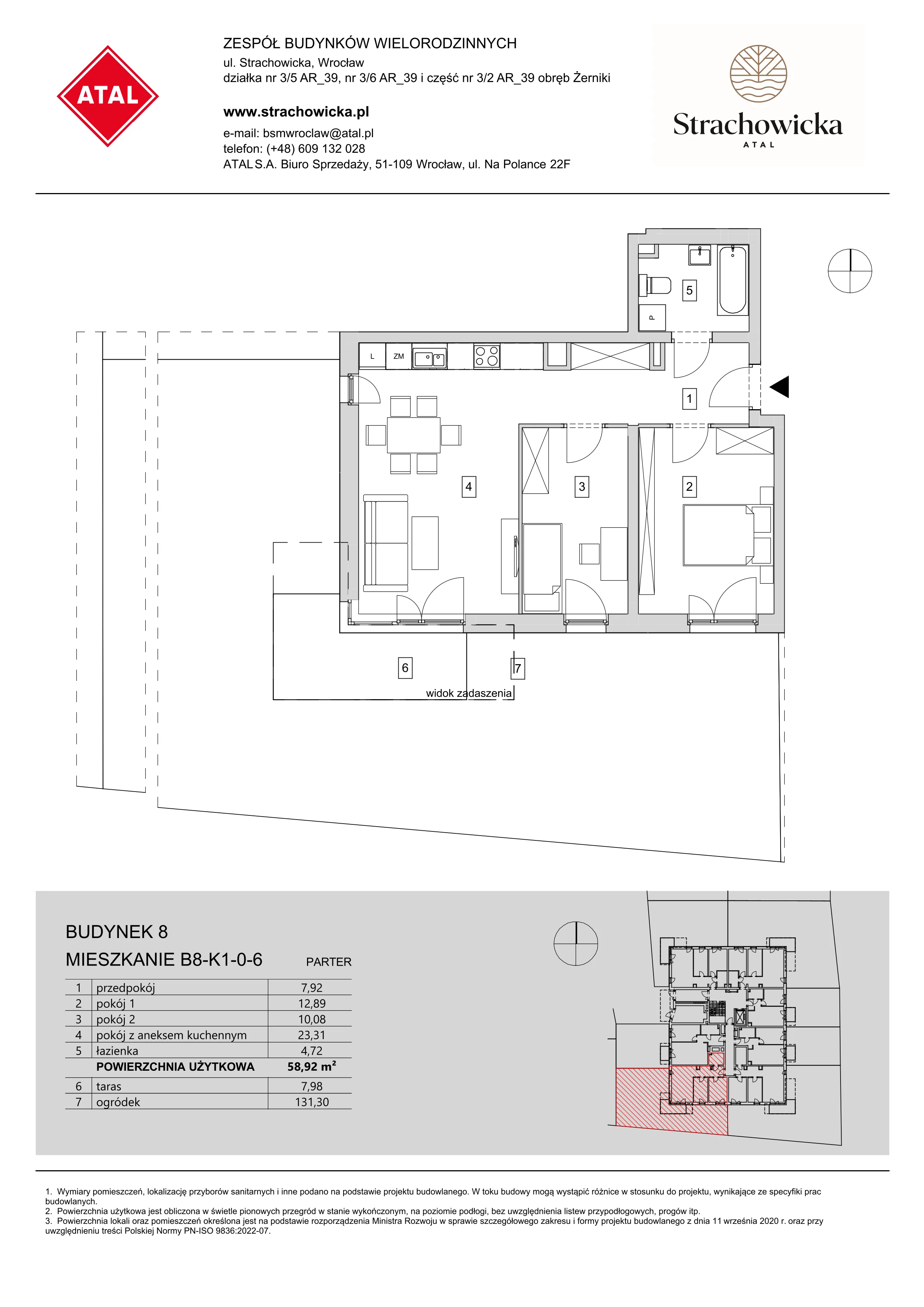 Mieszkanie 58,92 m², parter, oferta nr B8-K1-0-6, ATAL Strachowicka, Wrocław, Żerniki, Fabryczna, ul. Strachowicka