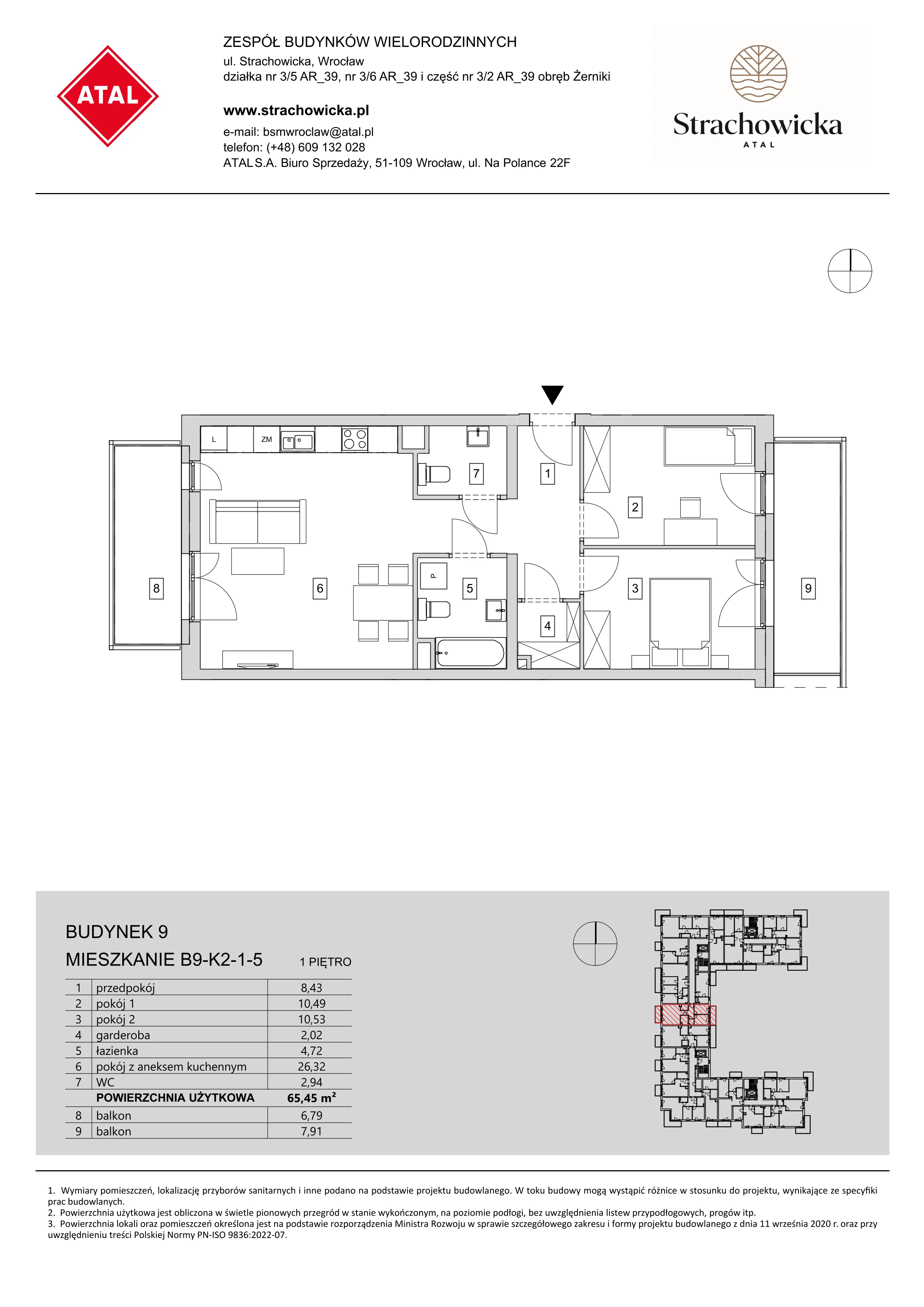 Mieszkanie 65,45 m², piętro 1, oferta nr B9-K2-1-5, ATAL Strachowicka, Wrocław, Żerniki, Fabryczna, ul. Strachowicka