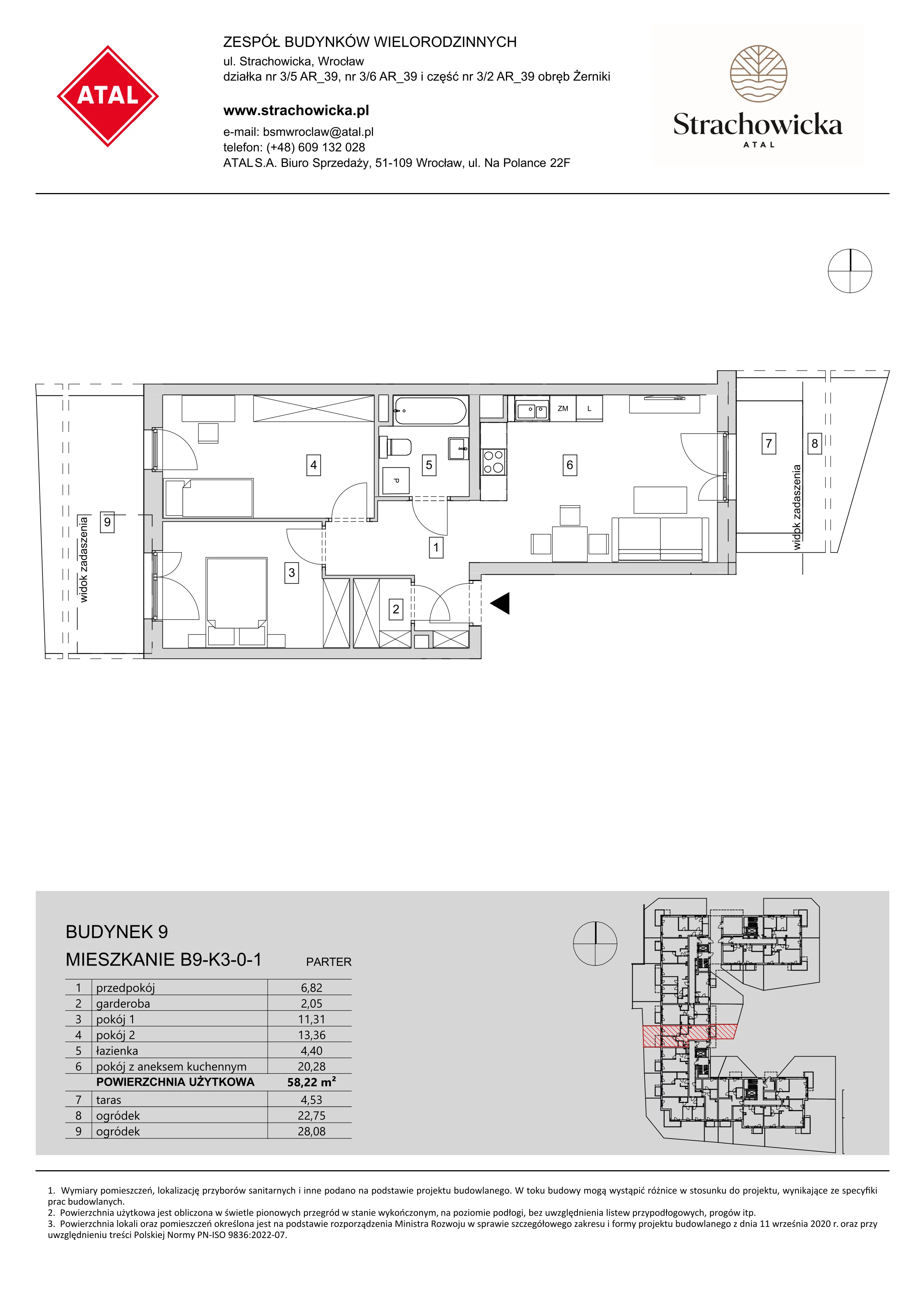 Mieszkanie 58,22 m², parter, oferta nr B9-K3-0-1, ATAL Strachowicka, Wrocław, Żerniki, Fabryczna, ul. Strachowicka