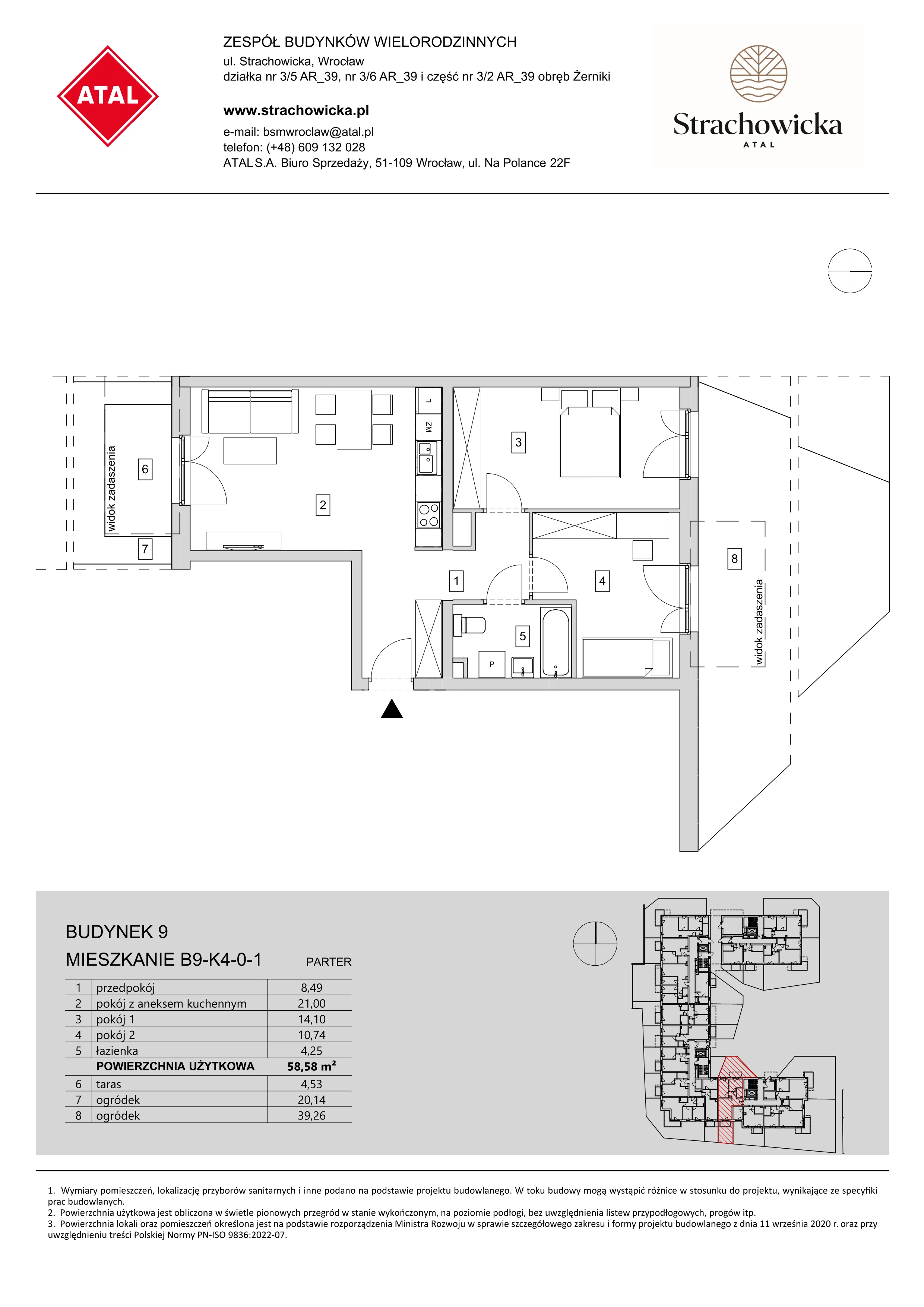 Mieszkanie 58,58 m², parter, oferta nr B9-K4-0-1, ATAL Strachowicka, Wrocław, Żerniki, Fabryczna, ul. Strachowicka