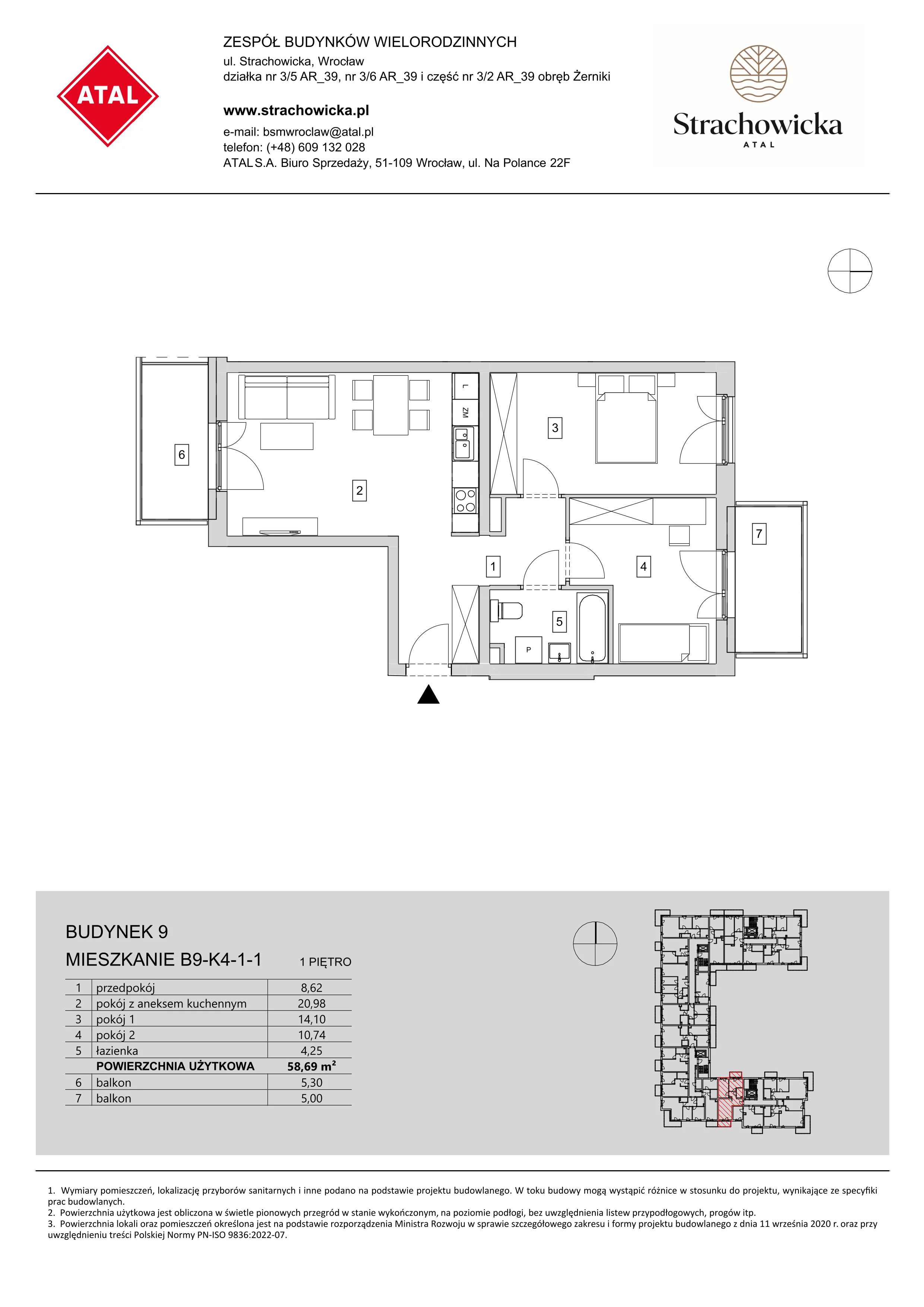 Mieszkanie 58,69 m², piętro 1, oferta nr B9-K4-1-1, ATAL Strachowicka, Wrocław, Żerniki, Fabryczna, ul. Strachowicka