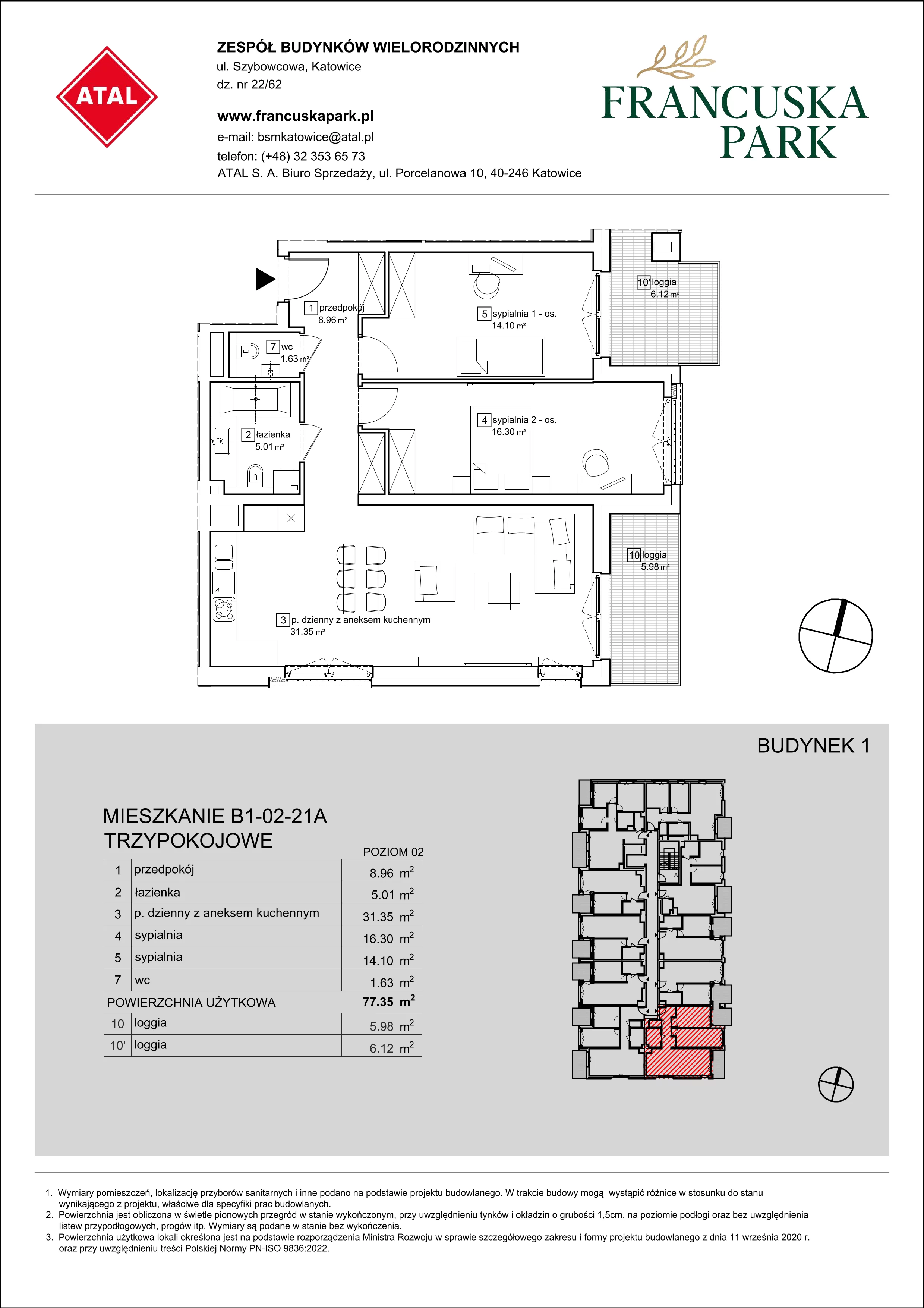 Mieszkanie 77,35 m², piętro 2, oferta nr B1-02-21A, Francuska Park, Katowice, Osiedle Paderewskiego-Muchowiec, Muchowiec, ul. Szybowcowa