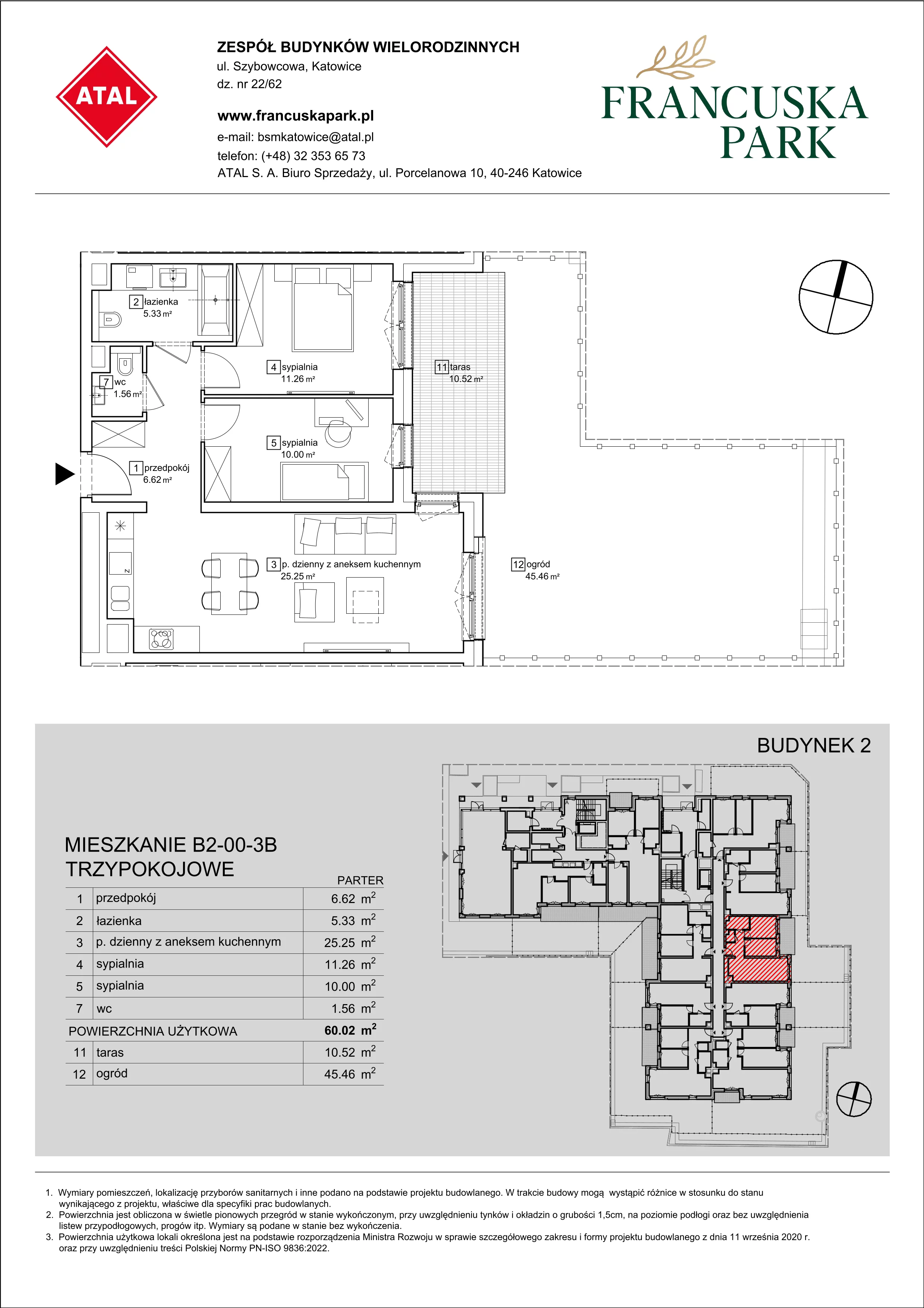 Mieszkanie 60,20 m², parter, oferta nr B2-00-3B, Francuska Park, Katowice, Osiedle Paderewskiego-Muchowiec, Muchowiec, ul. Szybowcowa