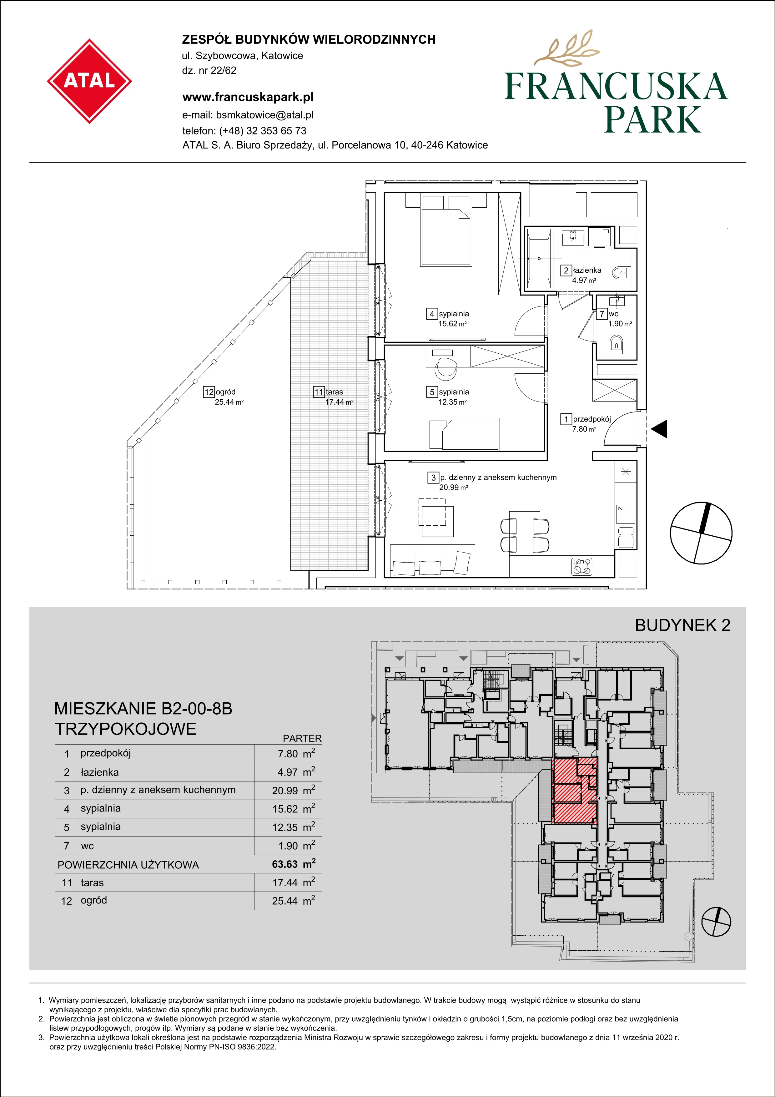 Mieszkanie 63,63 m², parter, oferta nr B2-00-8B, Francuska Park, Katowice, Osiedle Paderewskiego-Muchowiec, Muchowiec, ul. Szybowcowa