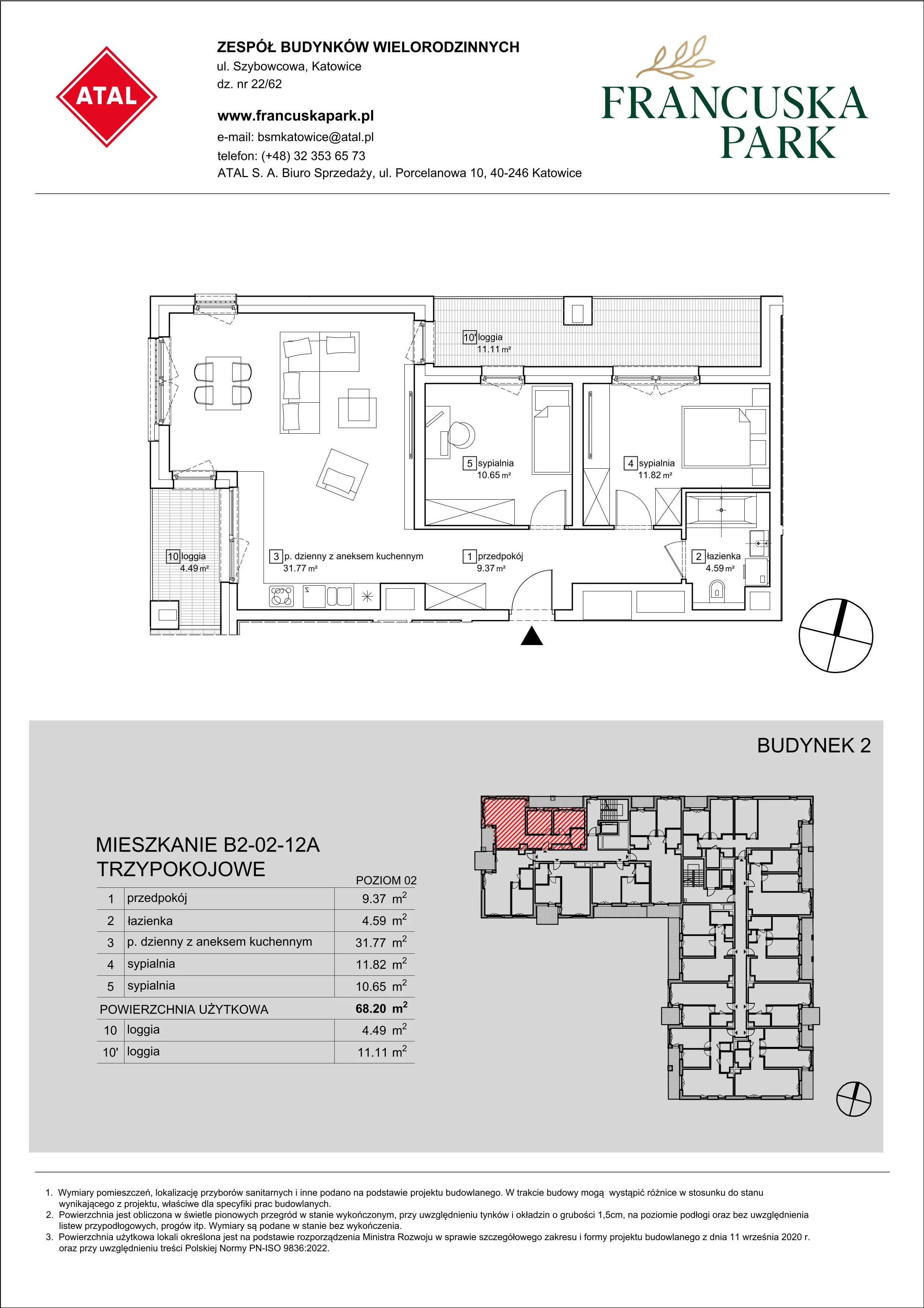 Mieszkanie 68,20 m², piętro 2, oferta nr B2-02-12A, Francuska Park, Katowice, Osiedle Paderewskiego-Muchowiec, Muchowiec, ul. Szybowcowa