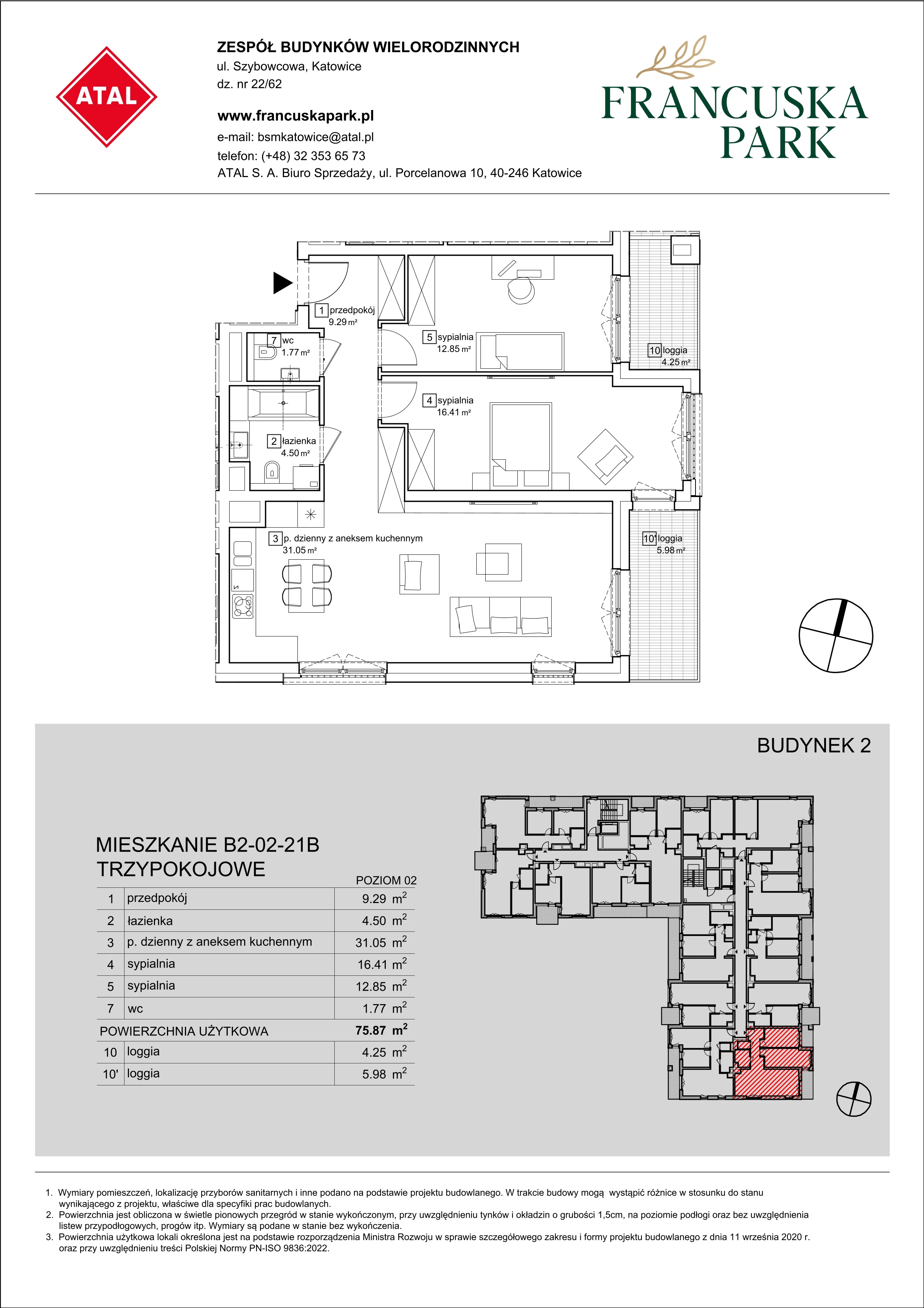 Mieszkanie 75,87 m², piętro 2, oferta nr B2-02-21B, Francuska Park, Katowice, Osiedle Paderewskiego-Muchowiec, Muchowiec, ul. Szybowcowa