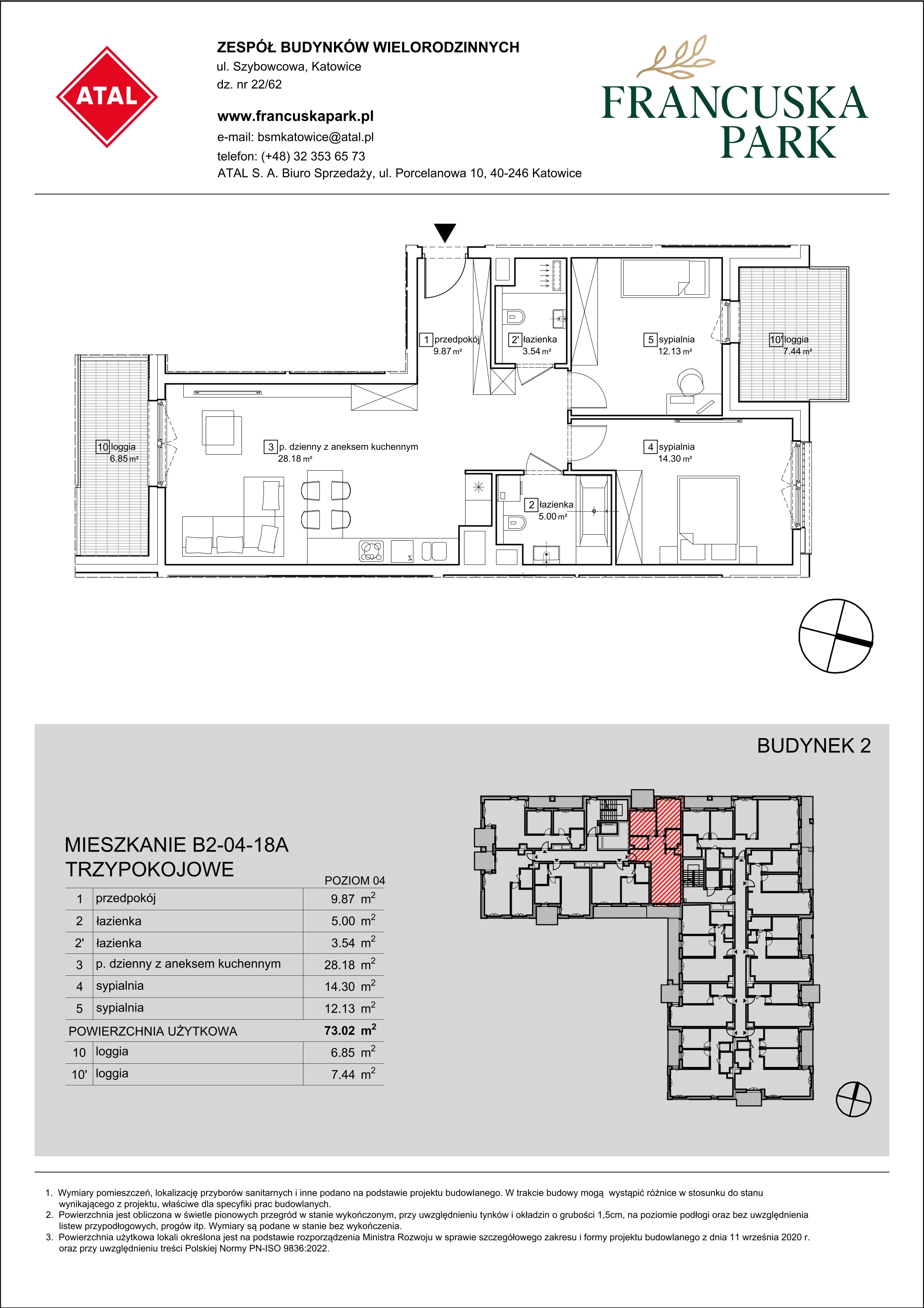 Mieszkanie 73,07 m², piętro 4, oferta nr B2-04-18A, Francuska Park, Katowice, Osiedle Paderewskiego-Muchowiec, Muchowiec, ul. Szybowcowa