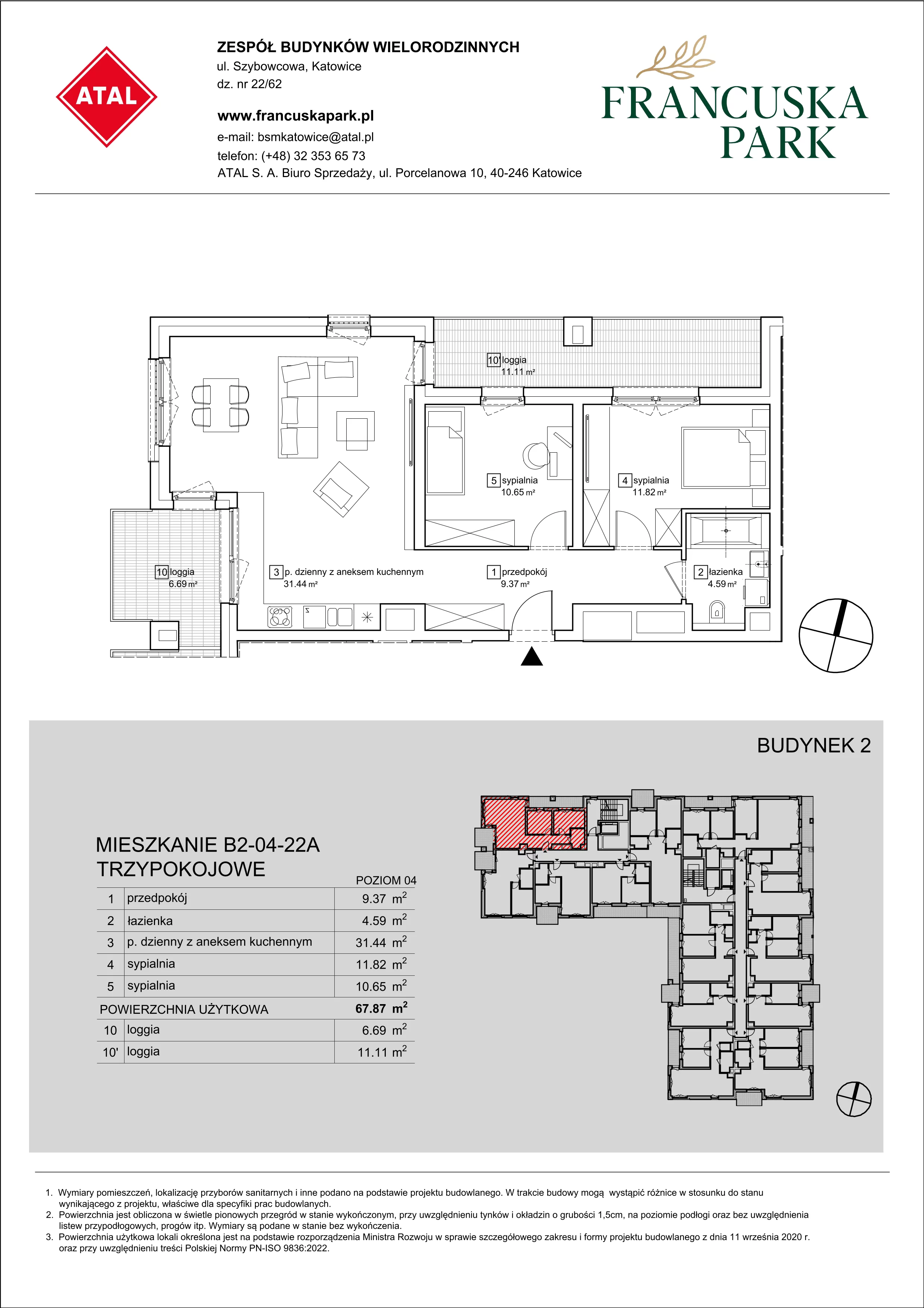 Mieszkanie 67,87 m², piętro 4, oferta nr B2-04-22A, Francuska Park, Katowice, Osiedle Paderewskiego-Muchowiec, Muchowiec, ul. Szybowcowa