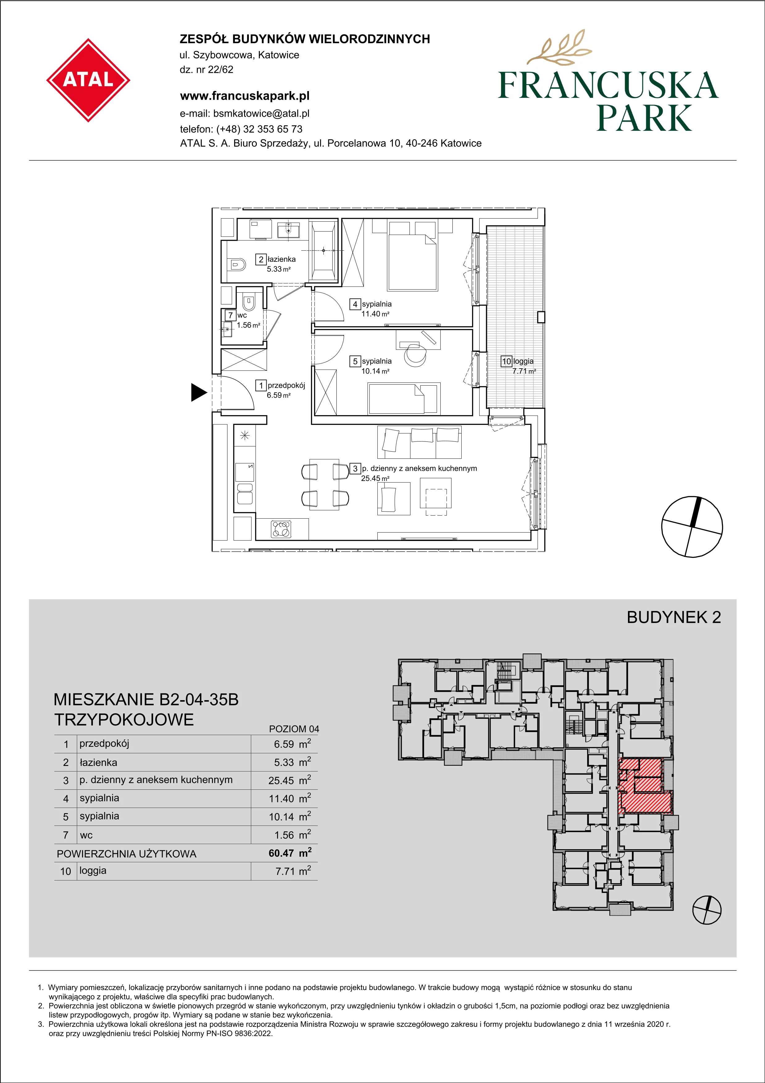 Mieszkanie 60,47 m², piętro 4, oferta nr B2-04-35B, Francuska Park, Katowice, Osiedle Paderewskiego-Muchowiec, Muchowiec, ul. Szybowcowa