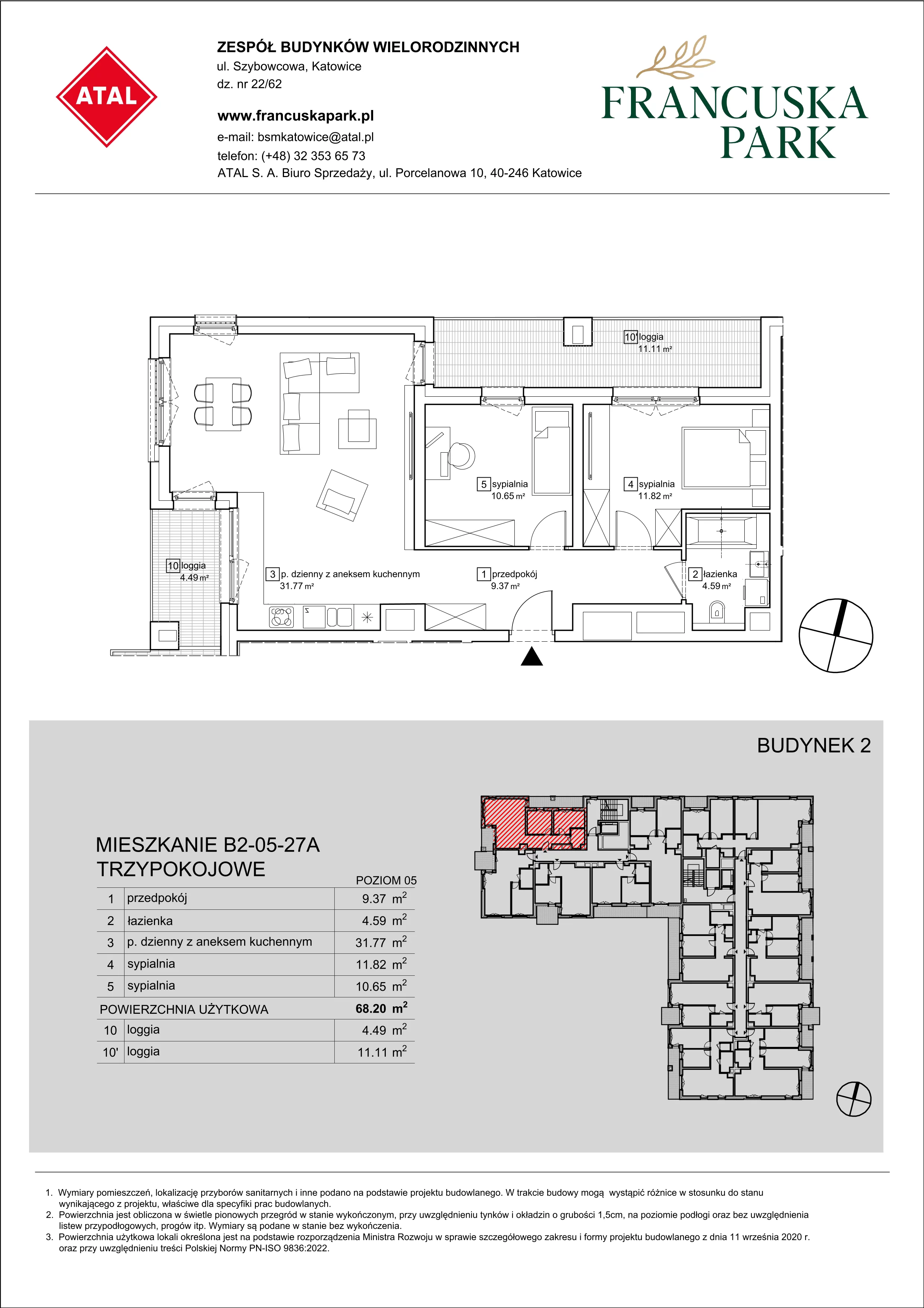 Mieszkanie 68,20 m², piętro 5, oferta nr B2-05-27A, Francuska Park, Katowice, Osiedle Paderewskiego-Muchowiec, Muchowiec, ul. Szybowcowa