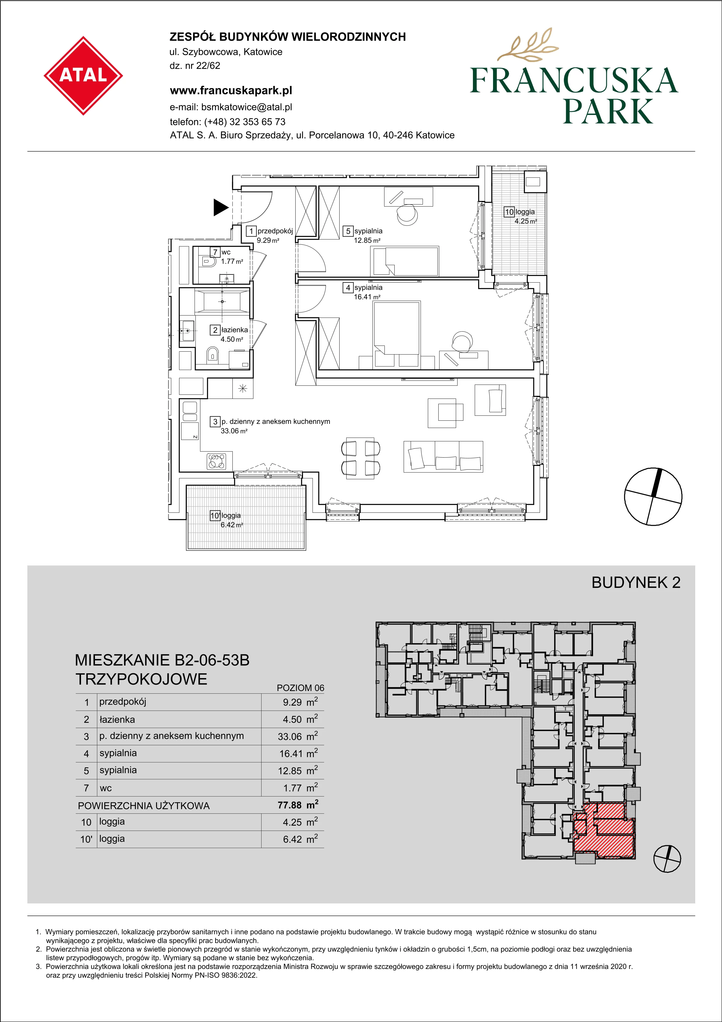 Mieszkanie 77,88 m², piętro 6, oferta nr B2-06-53B, Francuska Park, Katowice, Osiedle Paderewskiego-Muchowiec, Muchowiec, ul. Szybowcowa