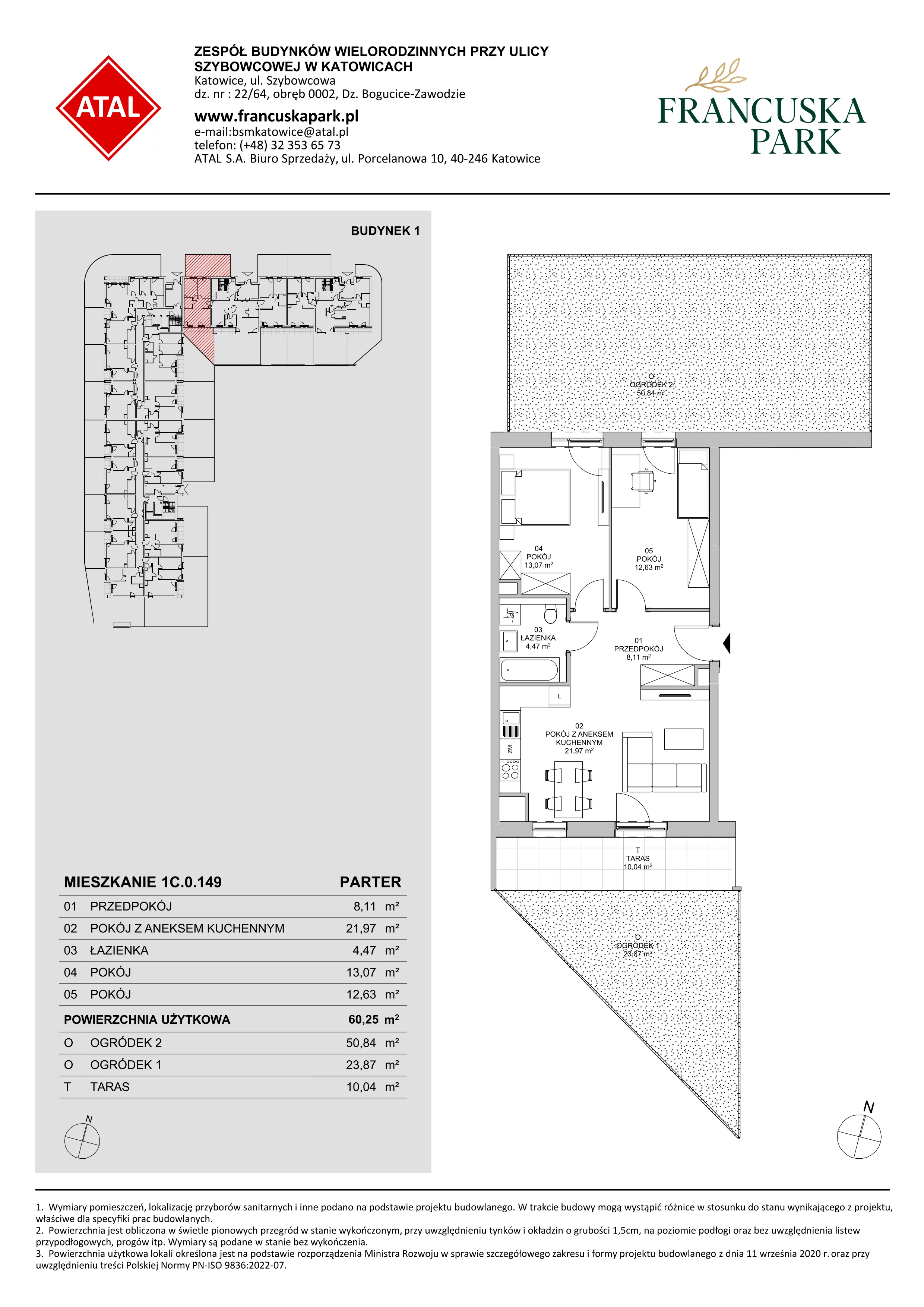 3 pokoje, mieszkanie 60,25 m², parter, oferta nr 1C.0.149, Francuska Park VIIIB, Katowice, Osiedle Paderewskiego-Muchowiec, Muchowiec, ul. Szybowcowa
