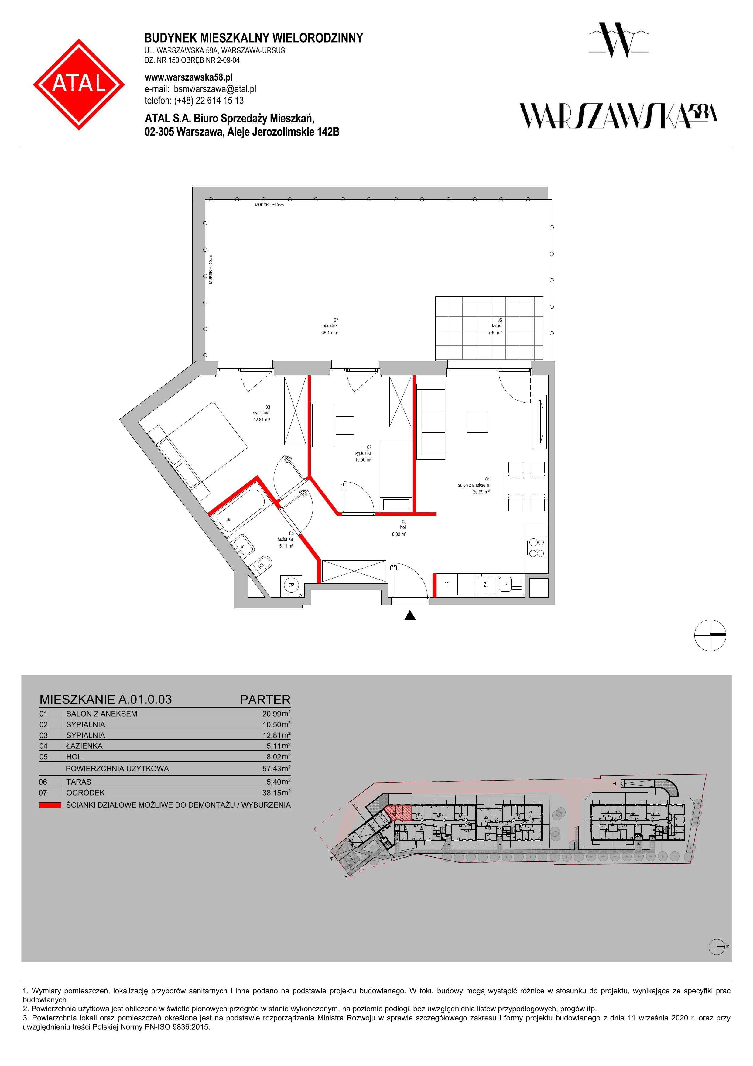 Mieszkanie 57,43 m², parter, oferta nr A.01.0.03, Warszawska 58A, Warszawa, Ursus, Niedźwiadek, ul. Warszawska 58a