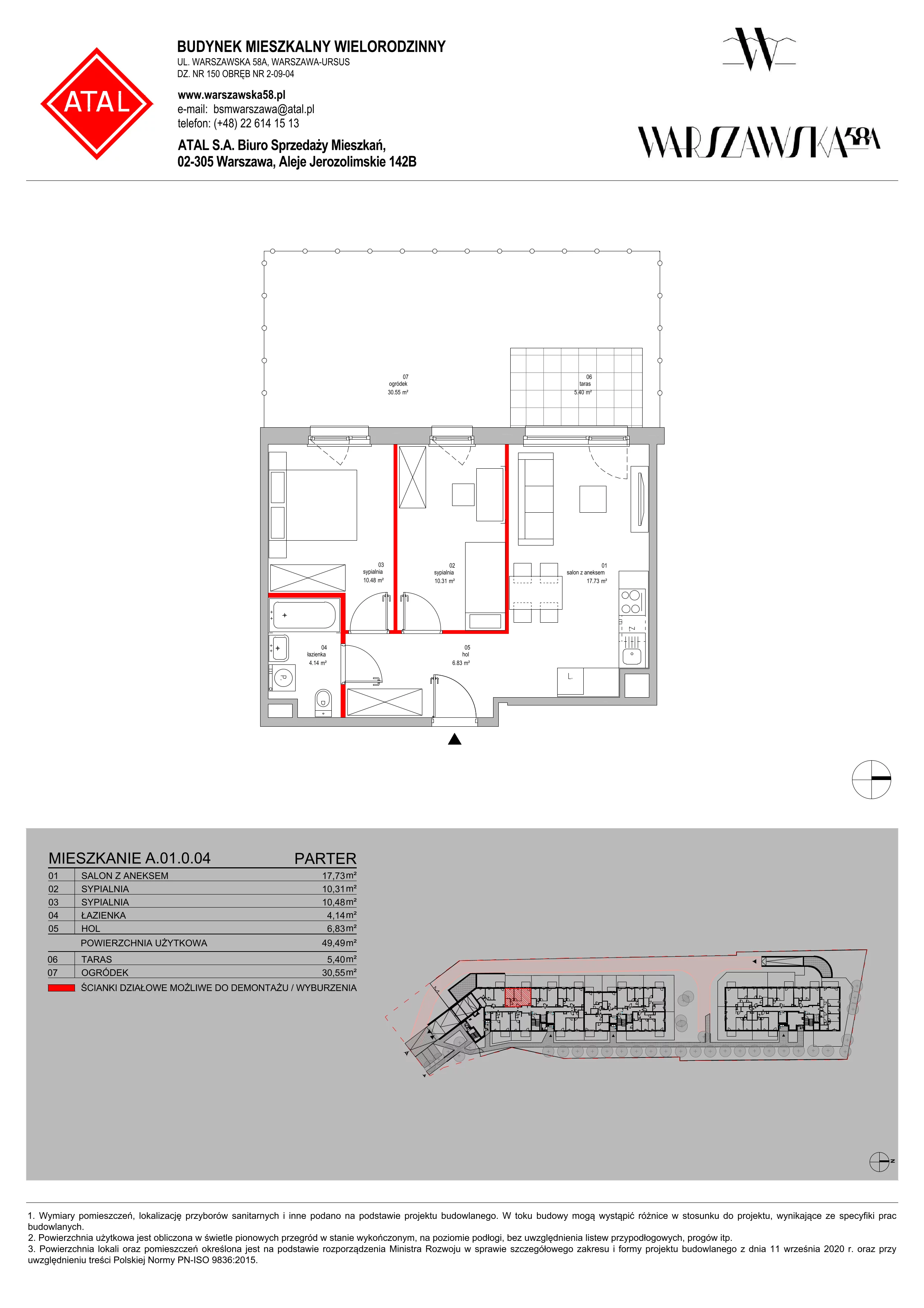 Mieszkanie 49,49 m², parter, oferta nr A.01.0.04, Warszawska 58A, Warszawa, Ursus, Niedźwiadek, ul. Warszawska 58a