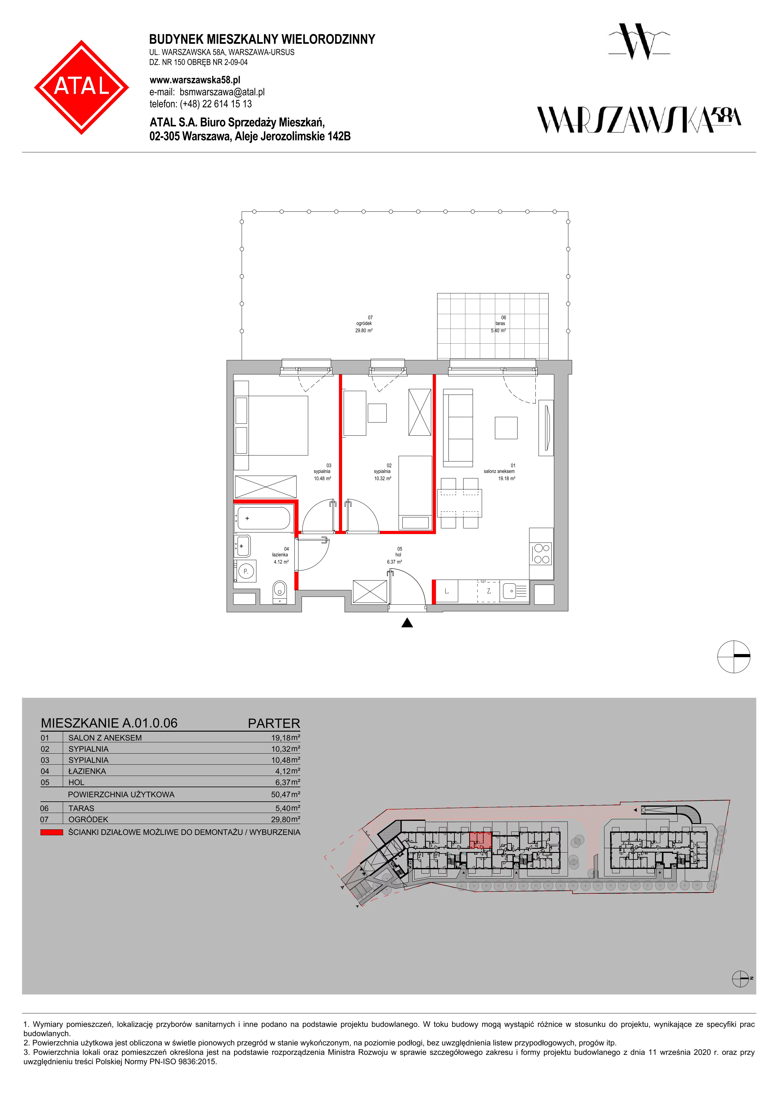 Mieszkanie 50,47 m², parter, oferta nr A.01.0.06, Warszawska 58A, Warszawa, Ursus, Niedźwiadek, ul. Warszawska 58a