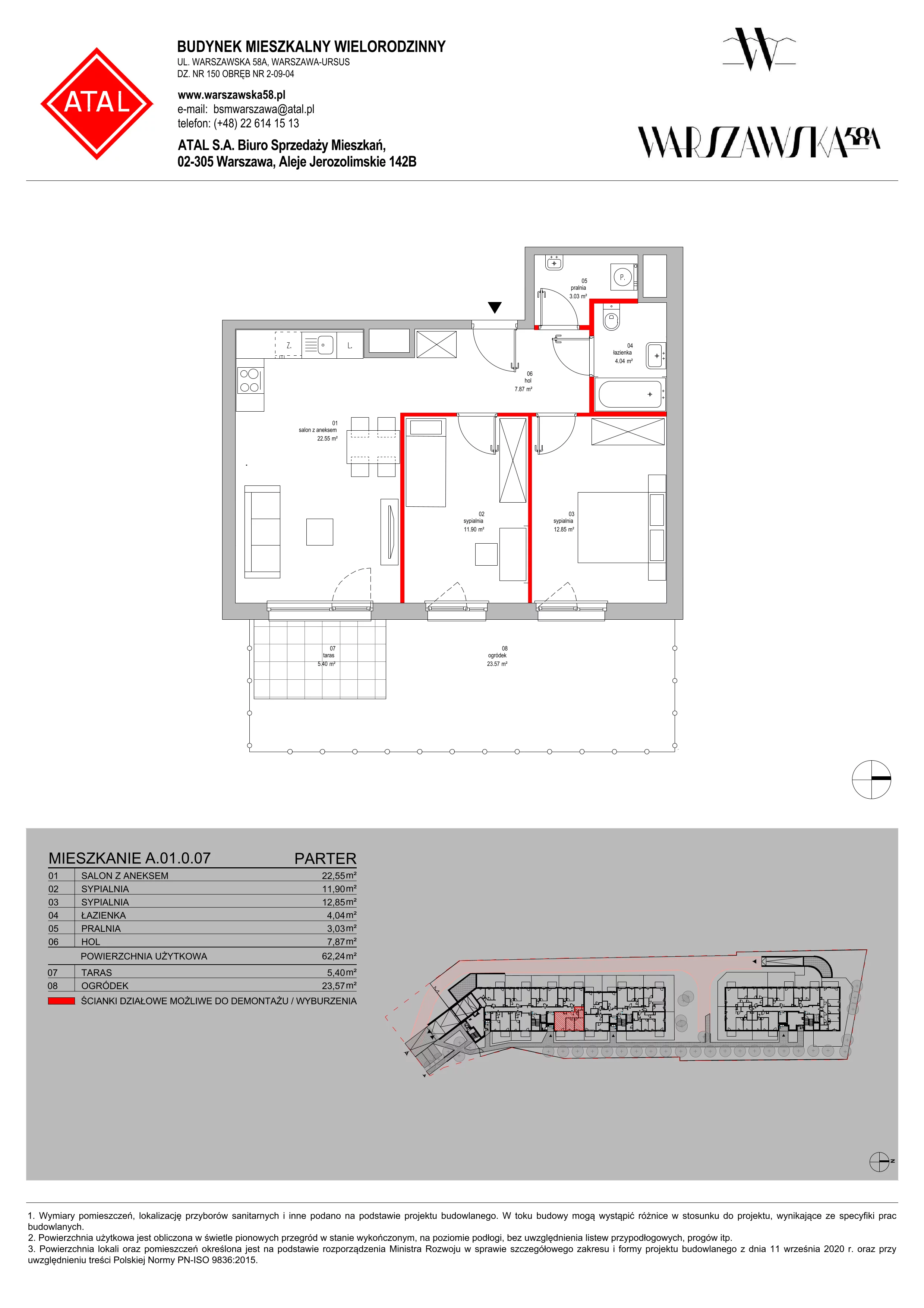 Mieszkanie 62,24 m², parter, oferta nr A.01.0.07, Warszawska 58A, Warszawa, Ursus, Niedźwiadek, ul. Warszawska 58a