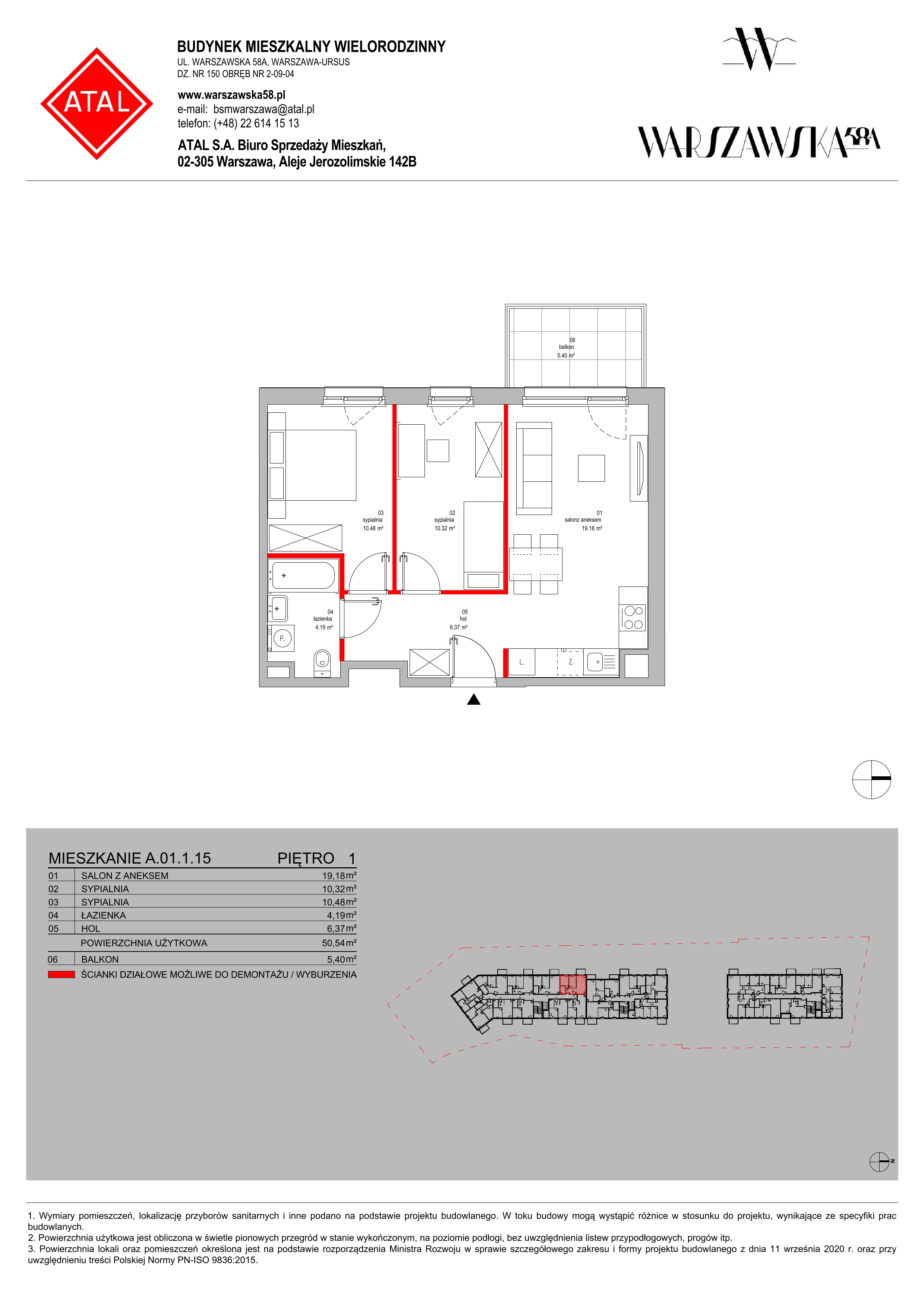 Mieszkanie 50,54 m², piętro 1, oferta nr A.01.1.15, Warszawska 58A, Warszawa, Ursus, Niedźwiadek, ul. Warszawska 58a