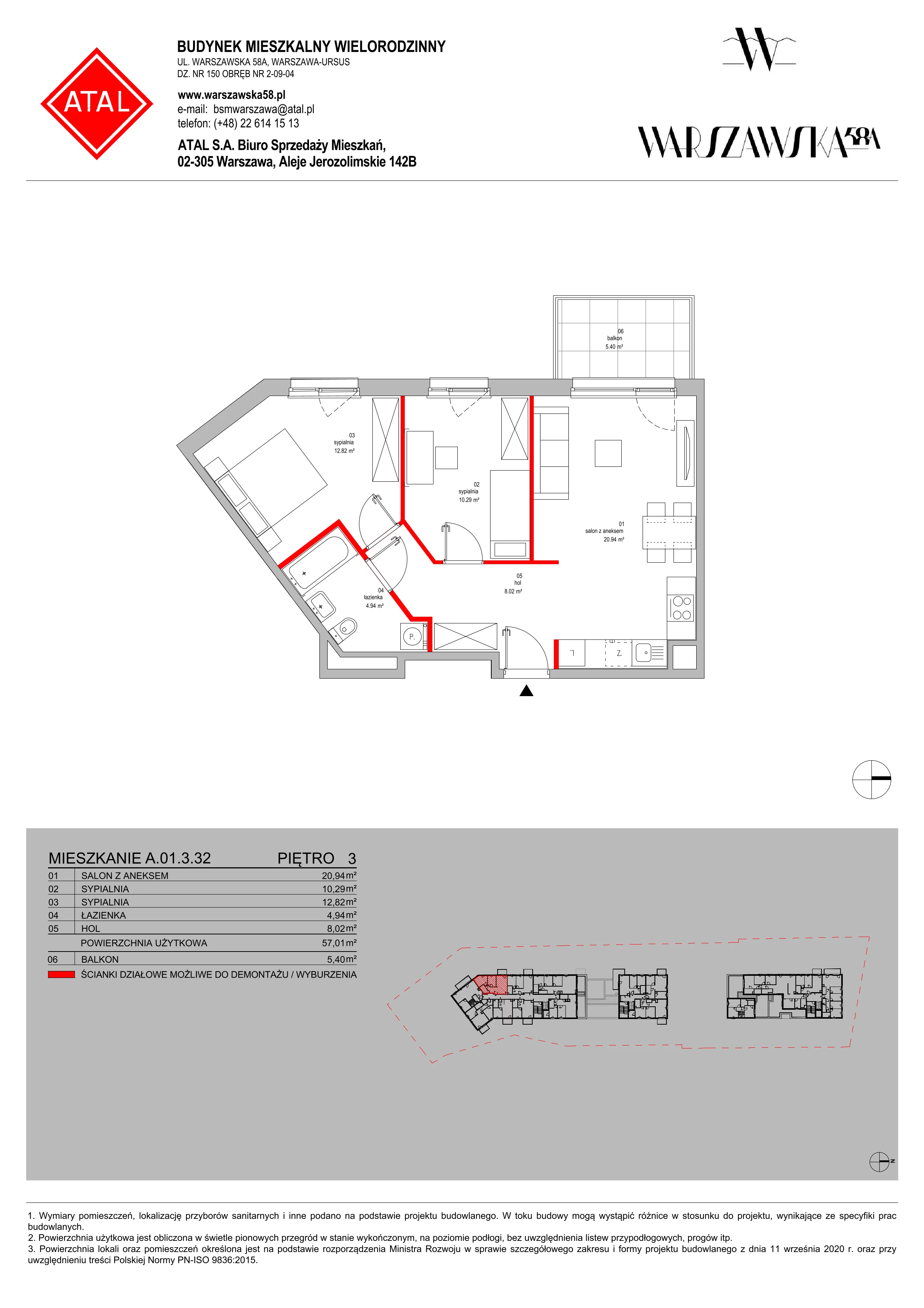 Mieszkanie 57,01 m², piętro 3, oferta nr A.01.3.32, Warszawska 58A, Warszawa, Ursus, Niedźwiadek, ul. Warszawska 58a