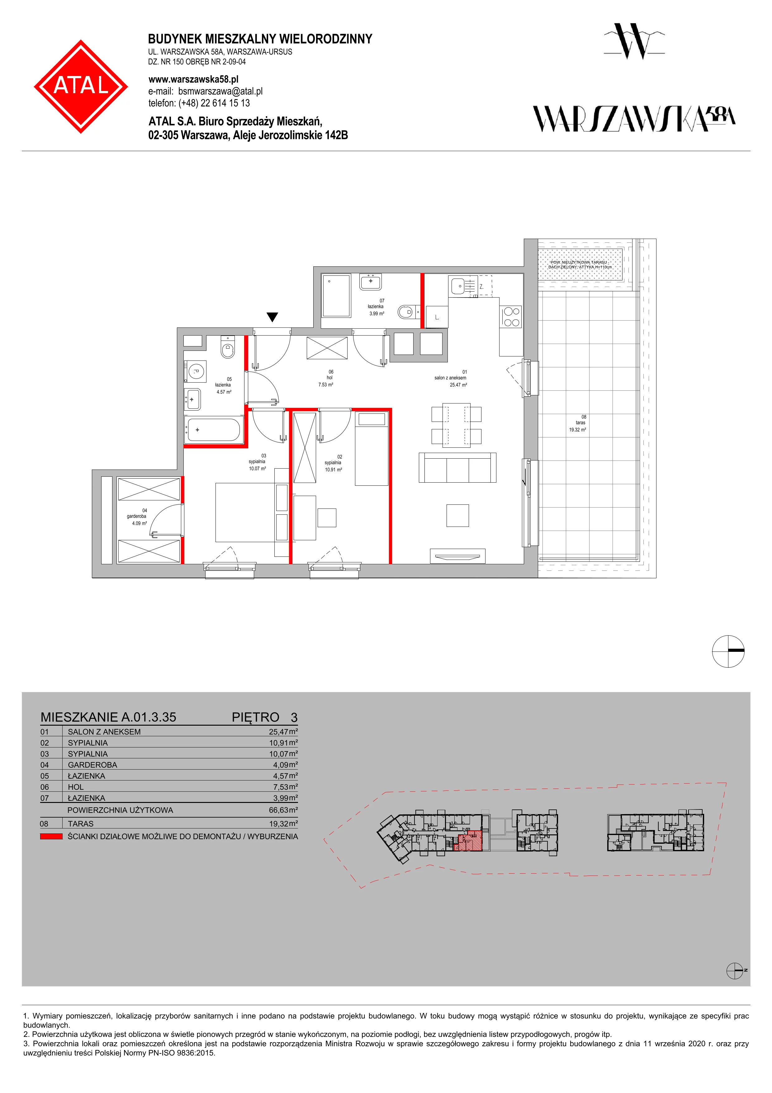 Mieszkanie 66,63 m², piętro 3, oferta nr A.01.3.35, Warszawska 58A, Warszawa, Ursus, Niedźwiadek, ul. Warszawska 58a