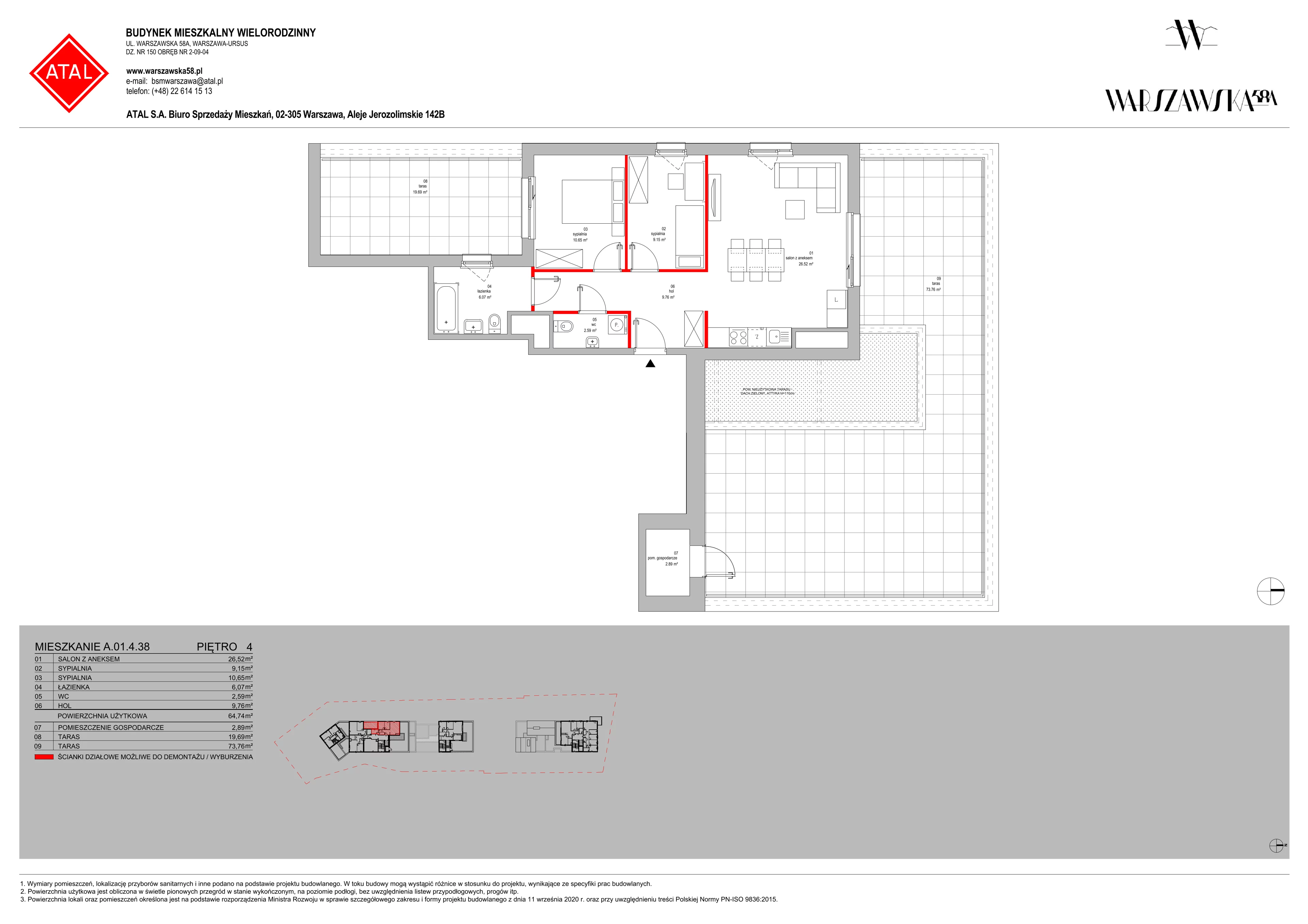 Mieszkanie 64,74 m², piętro 4, oferta nr A.01.4.38, Warszawska 58A, Warszawa, Ursus, Niedźwiadek, ul. Warszawska 58a