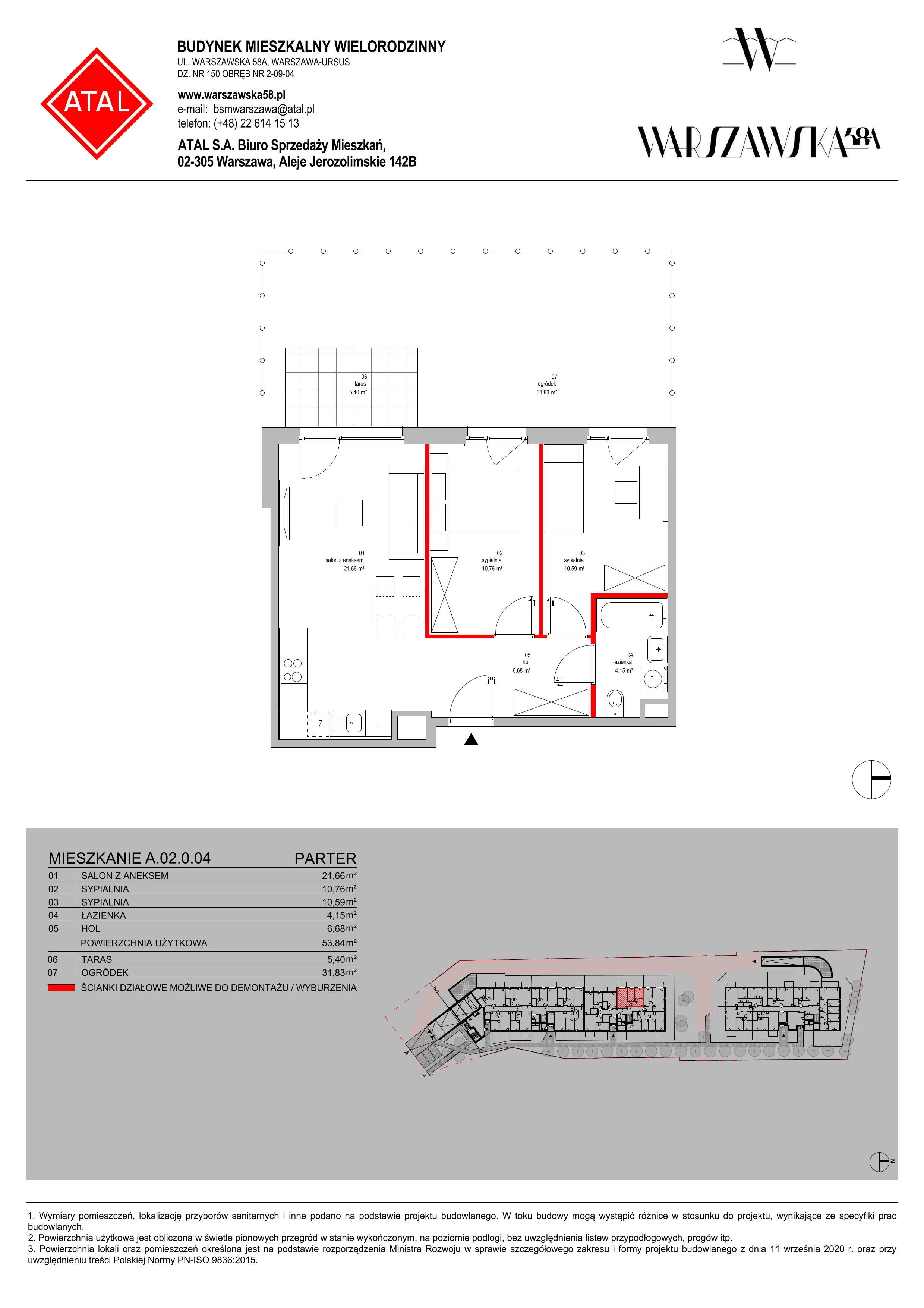 Mieszkanie 53,84 m², parter, oferta nr A.02.0.04, Warszawska 58A, Warszawa, Ursus, Niedźwiadek, ul. Warszawska 58a