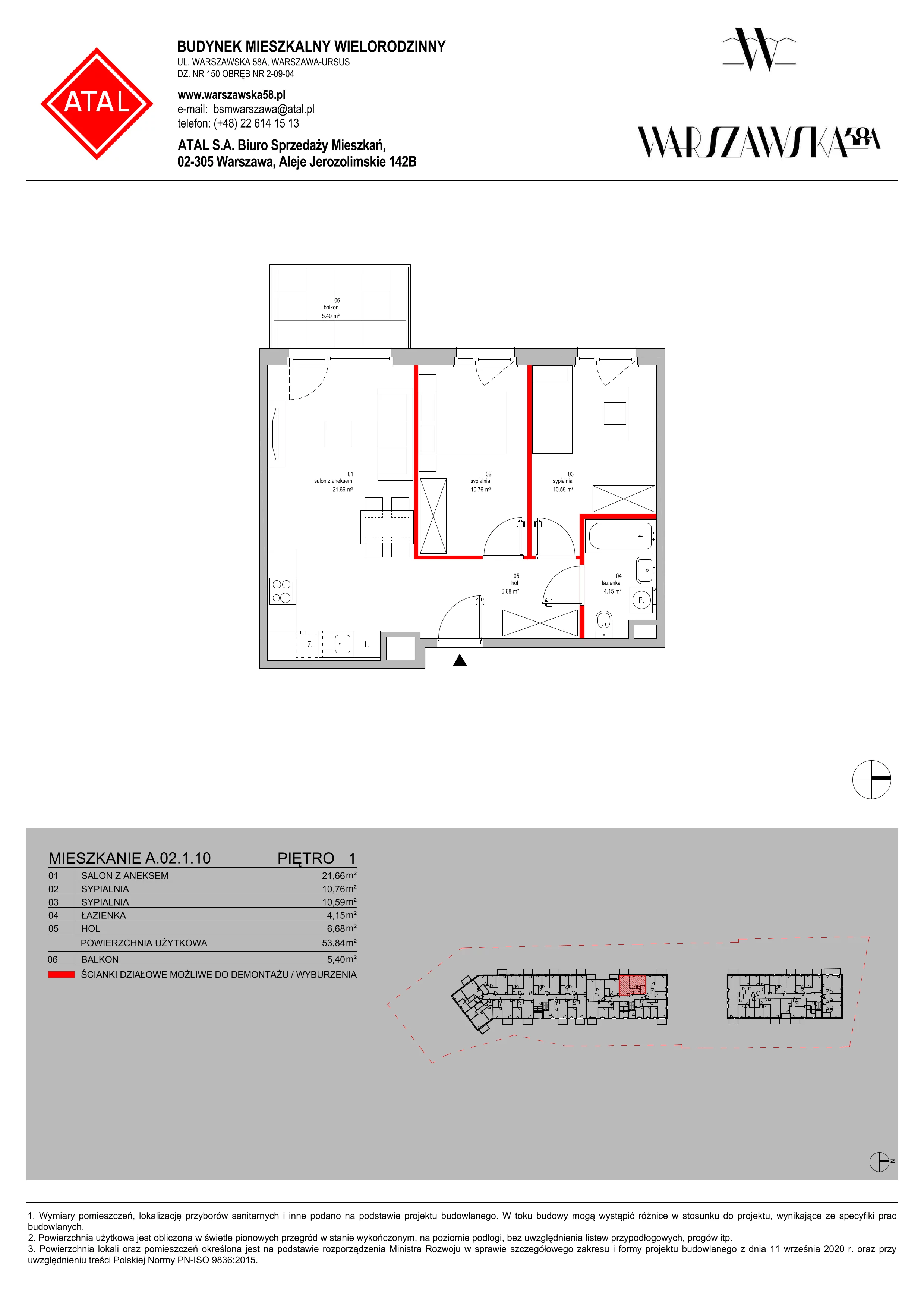 Mieszkanie 53,84 m², piętro 1, oferta nr A.02.1.10, Warszawska 58A, Warszawa, Ursus, Niedźwiadek, ul. Warszawska 58a