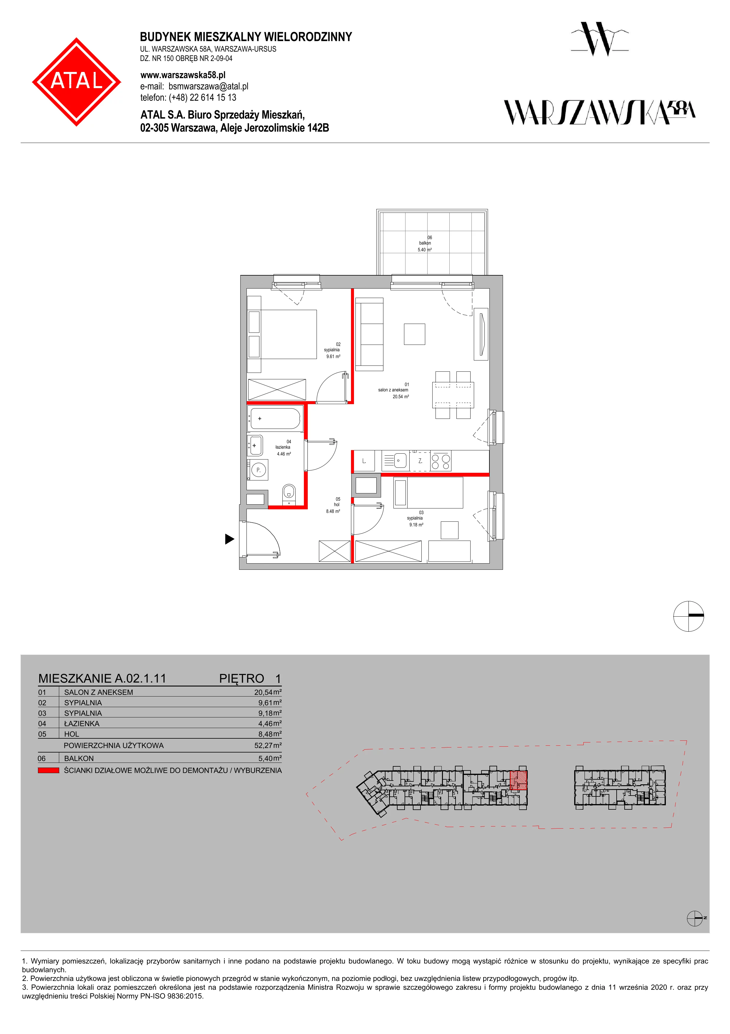 Mieszkanie 52,27 m², piętro 1, oferta nr A.02.1.11, Warszawska 58A, Warszawa, Ursus, Niedźwiadek, ul. Warszawska 58a