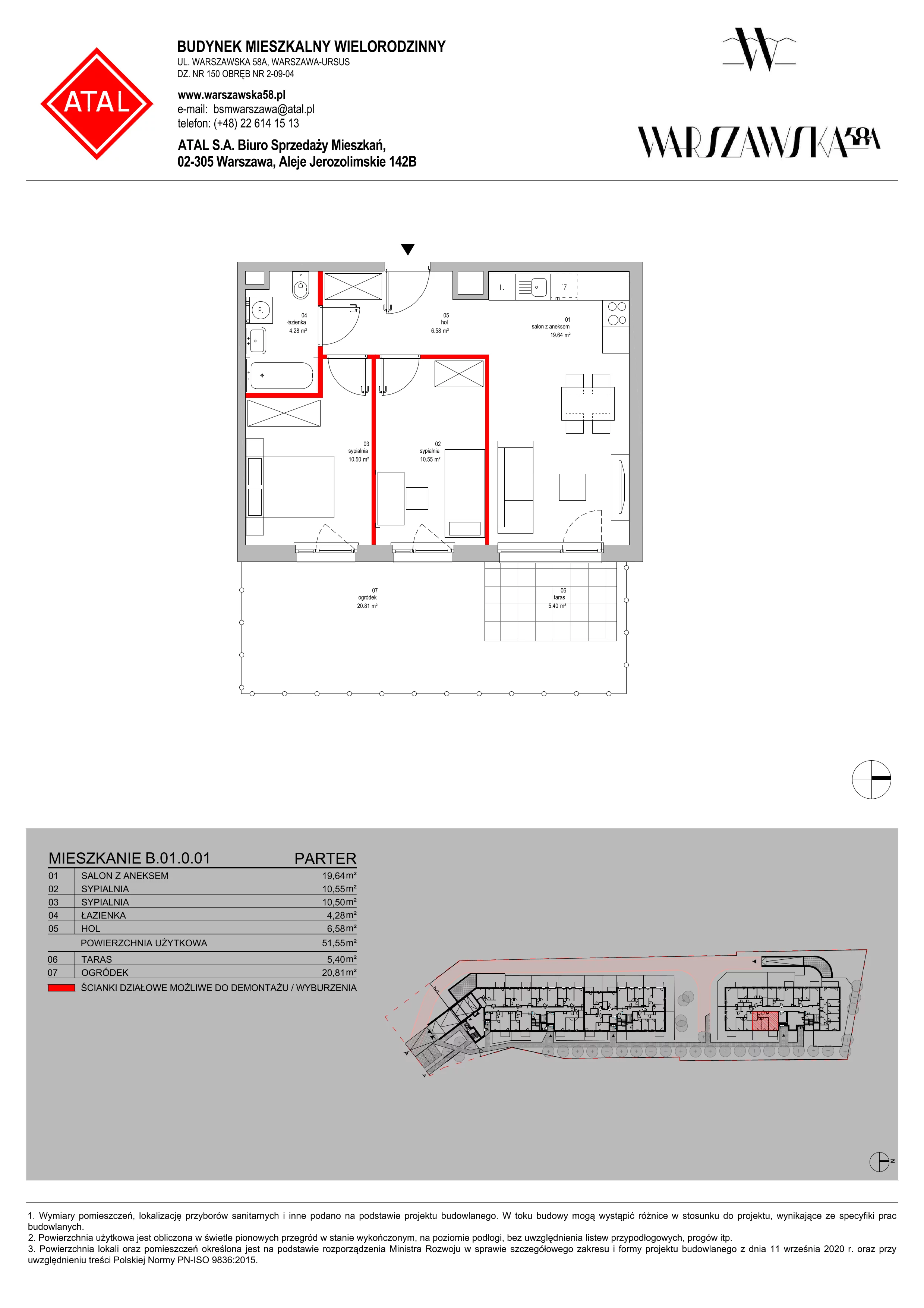 Mieszkanie 51,55 m², parter, oferta nr B.01.0.01, Warszawska 58A, Warszawa, Ursus, Niedźwiadek, ul. Warszawska 58a