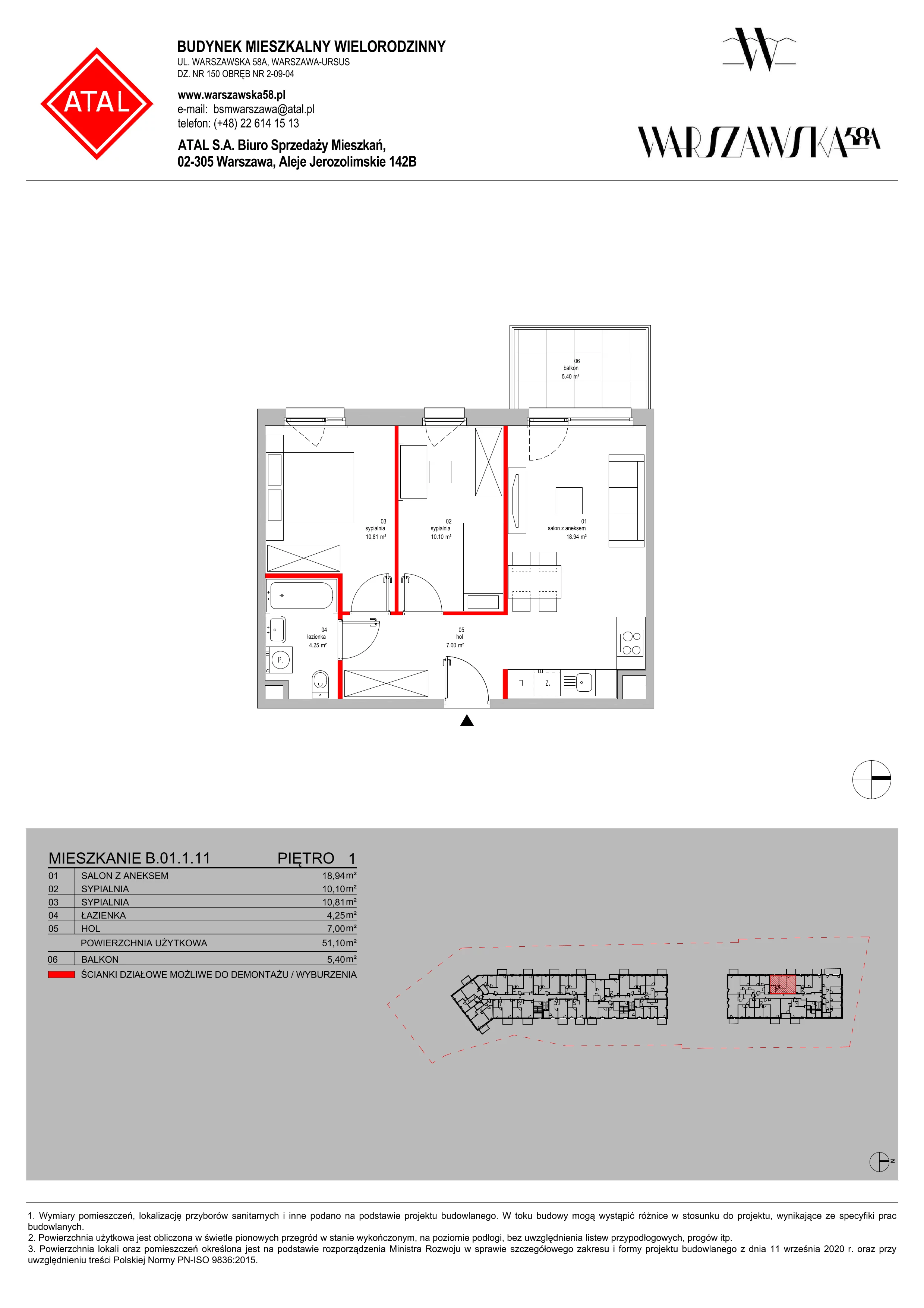 Mieszkanie 51,10 m², piętro 1, oferta nr B.01.1.11, Warszawska 58A, Warszawa, Ursus, Niedźwiadek, ul. Warszawska 58a