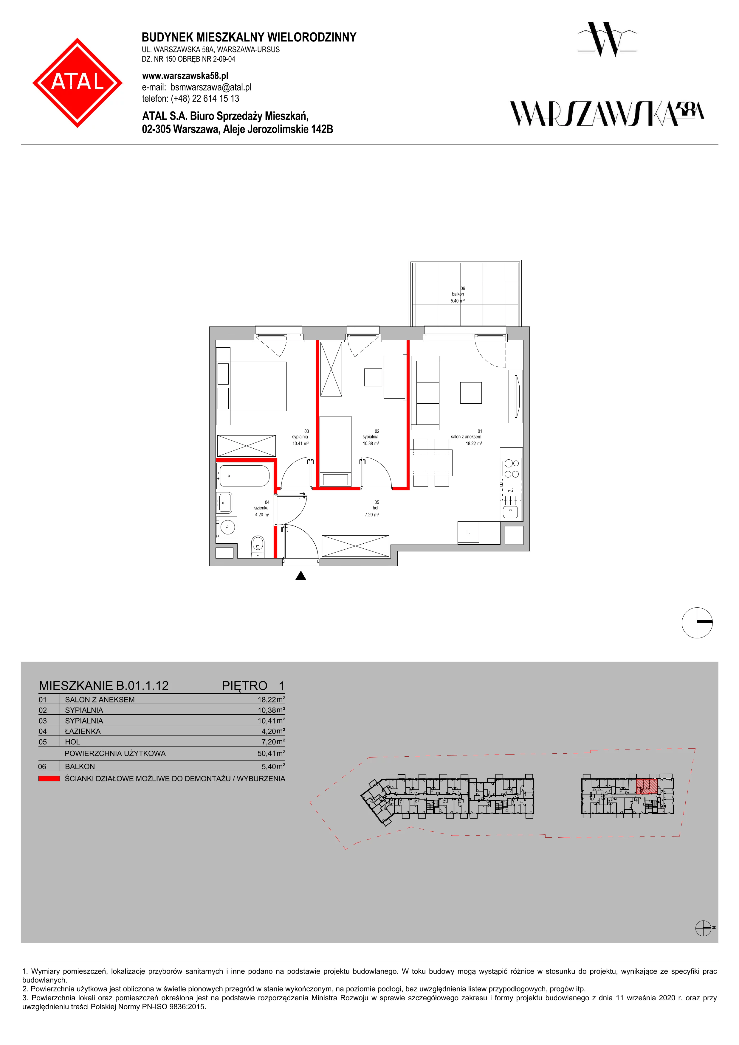 Mieszkanie 50,41 m², piętro 1, oferta nr B.01.1.12, Warszawska 58A, Warszawa, Ursus, Niedźwiadek, ul. Warszawska 58a