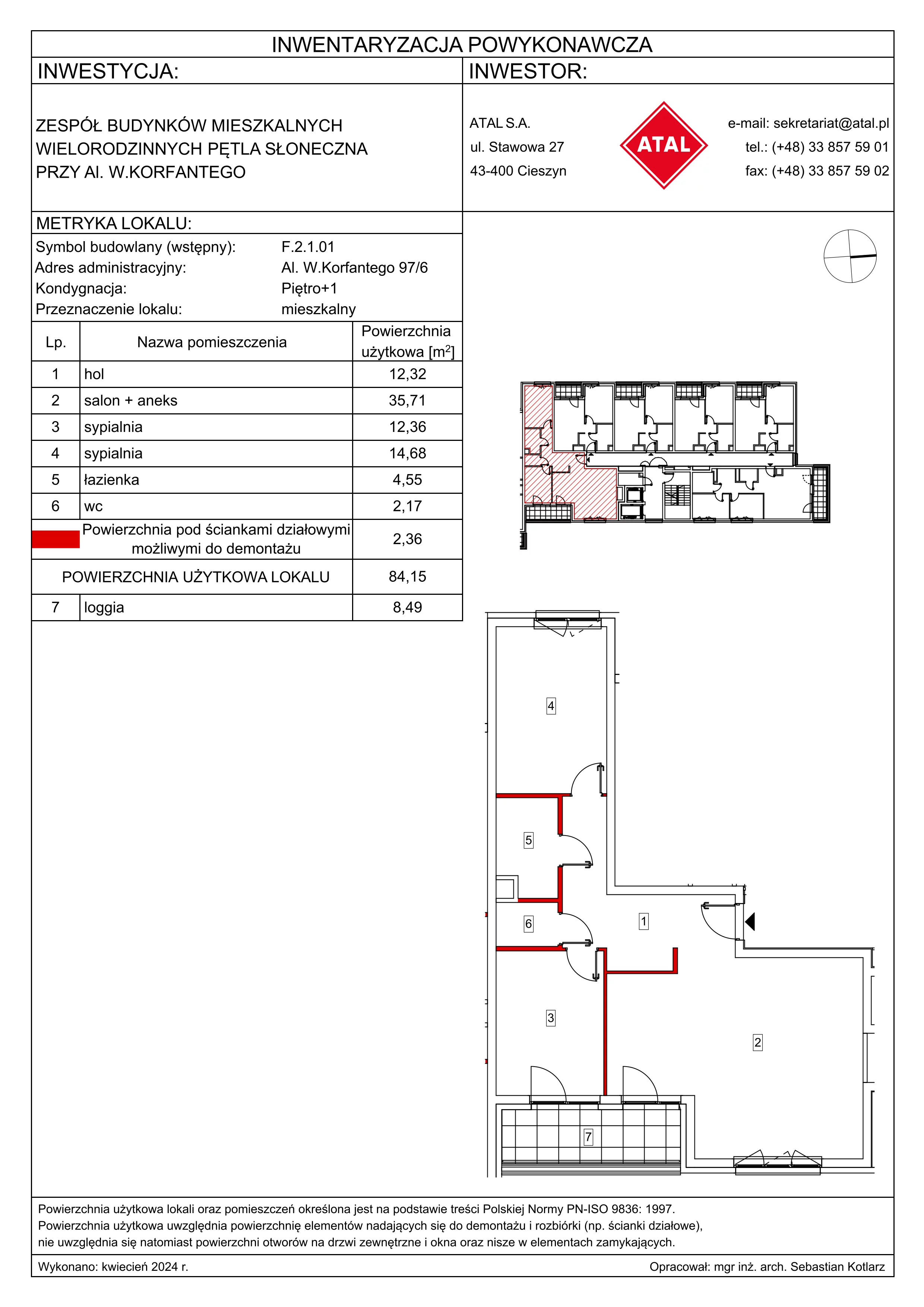 3 pokoje, mieszkanie 84,15 m², piętro 1, oferta nr F.2.1.01, ATAL SKY+, Katowice, Wełnowiec-Józefowiec, Wełnowiec, al. Wojciecha Korfantego 85-89