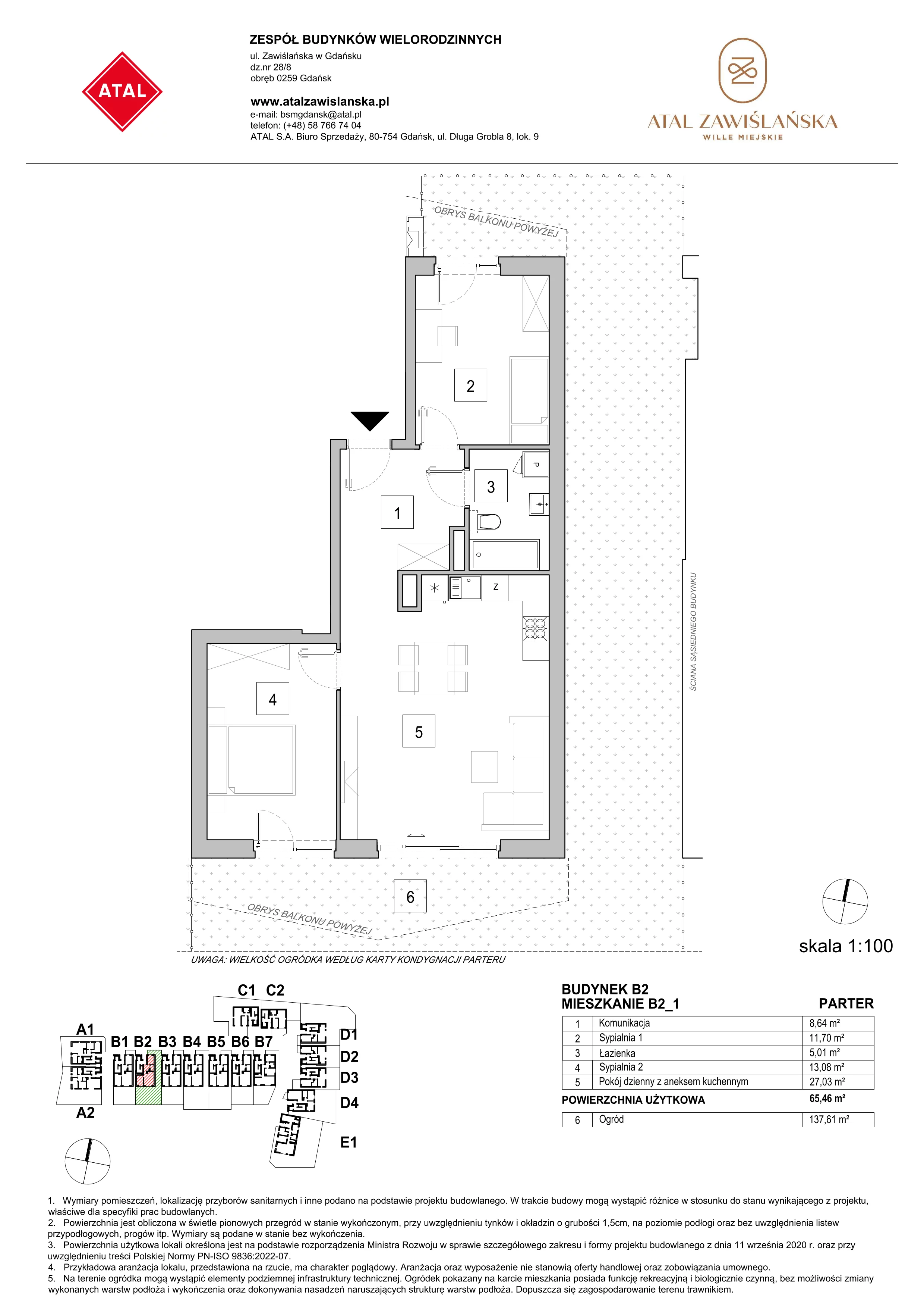 Mieszkanie 65,46 m², parter, oferta nr B2_1, ATAL Zawiślańska Wille Miejskie, Gdańsk, Stogi, ul. Zawiślańska