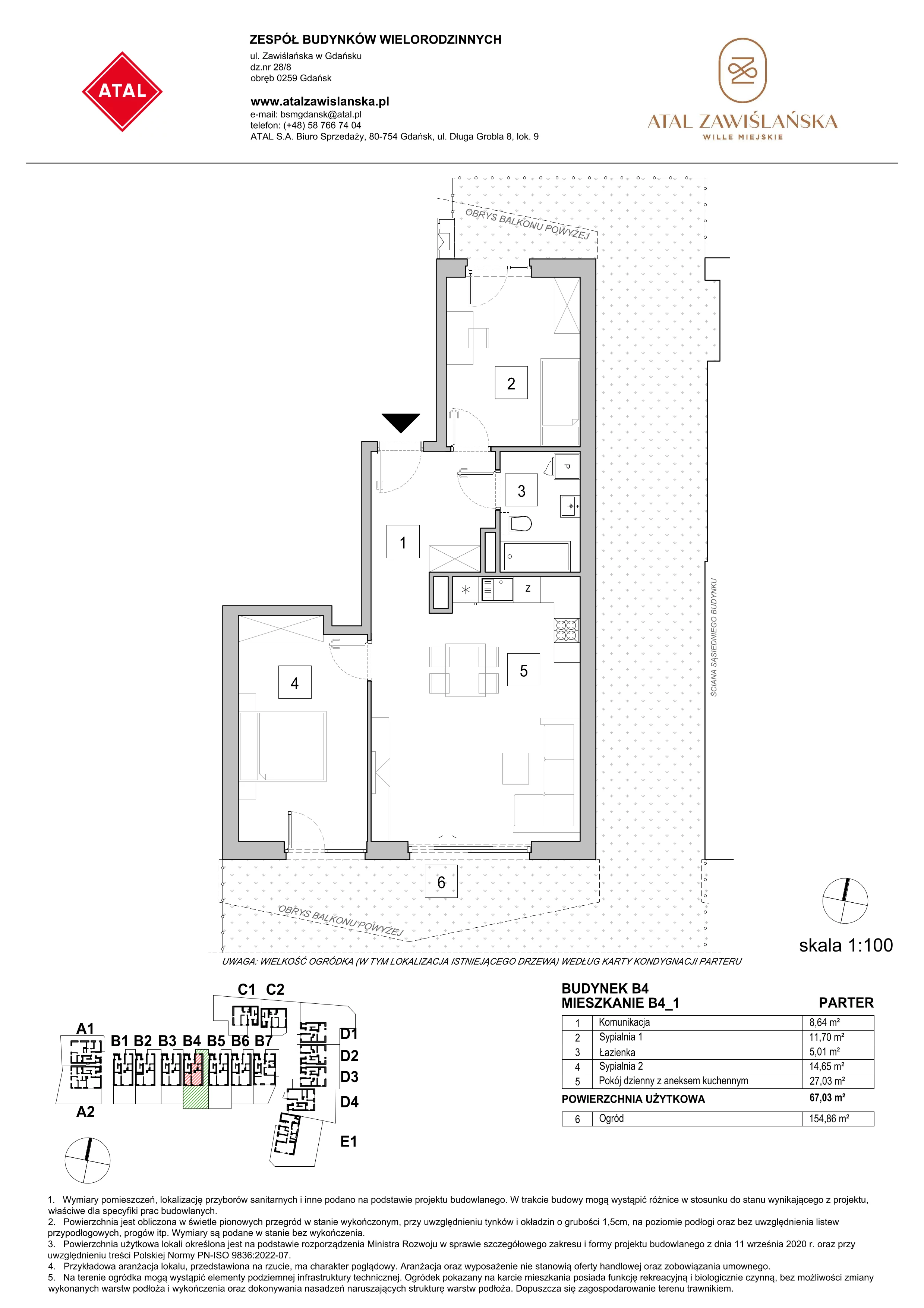 Mieszkanie 67,03 m², parter, oferta nr B4_1, ATAL Zawiślańska Wille Miejskie, Gdańsk, Stogi, ul. Zawiślańska