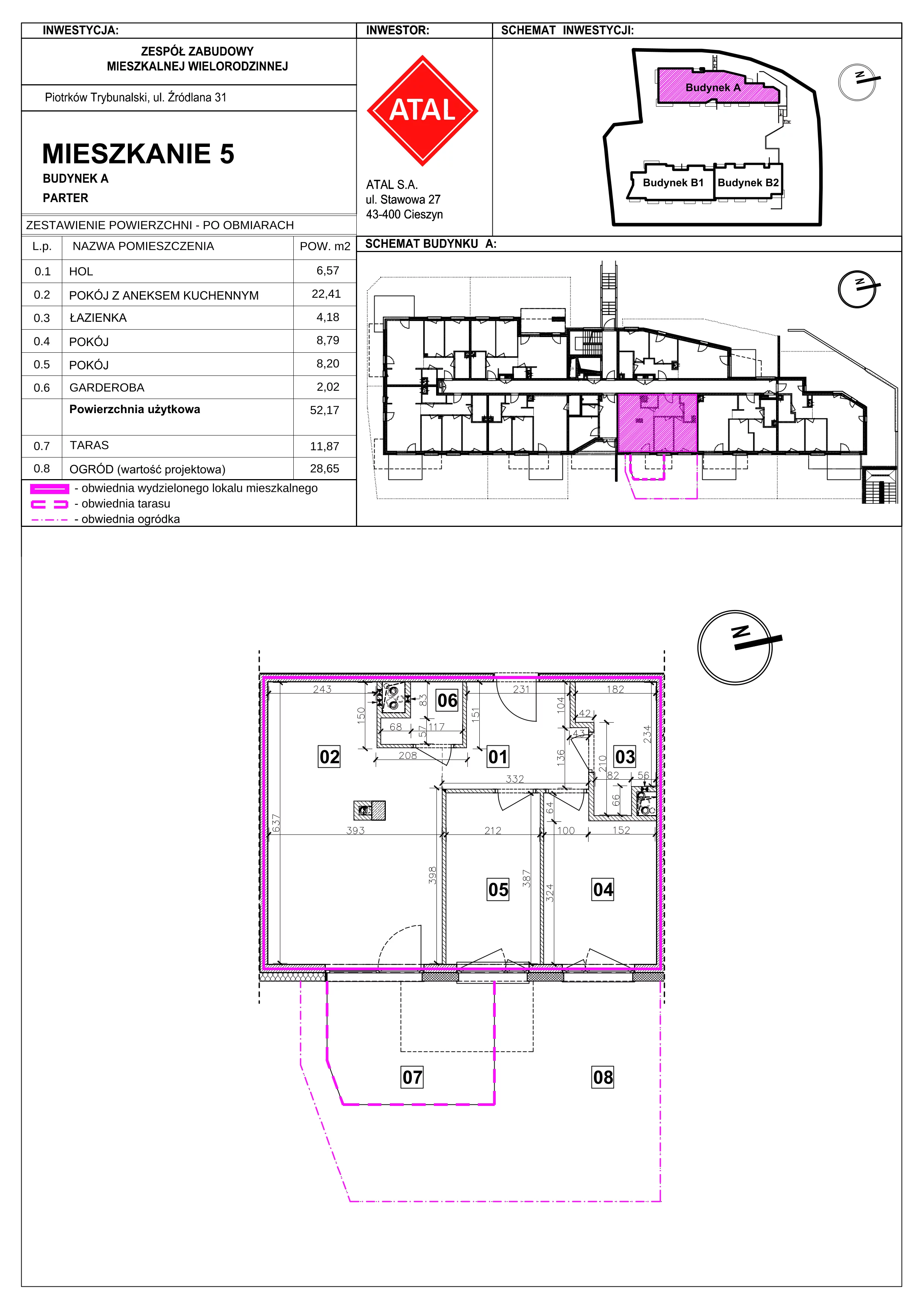 Mieszkanie 52,17 m², parter, oferta nr A-M-0-05, Źródlana 31 Residence, Piotrków Trybunalski, Źródlana, ul. Źródlana 31