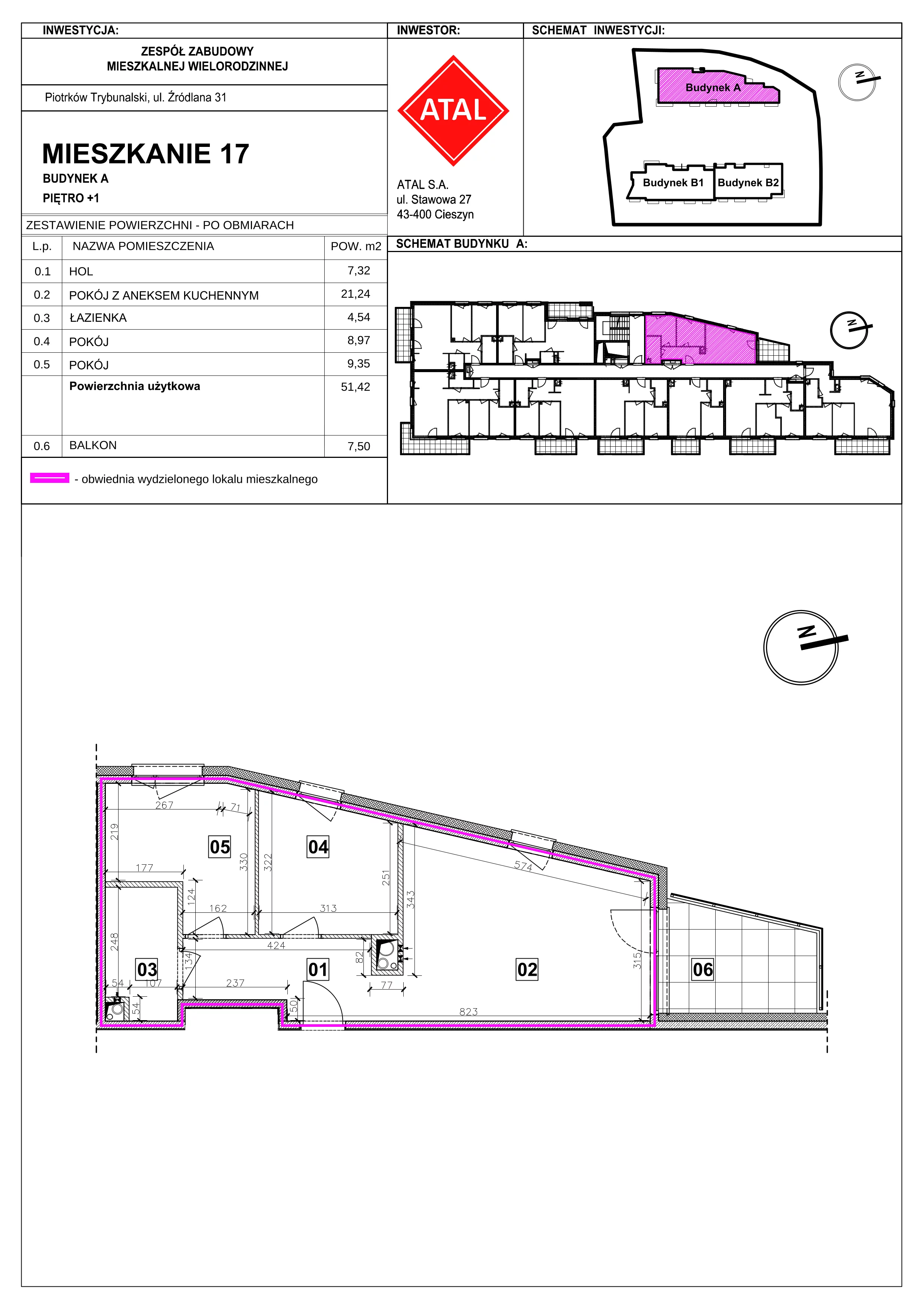 3 pokoje, mieszkanie 51,42 m², piętro 1, oferta nr A-M-1-09, Źródlana 31 Residence, Piotrków Trybunalski, Źródlana, ul. Źródlana 31